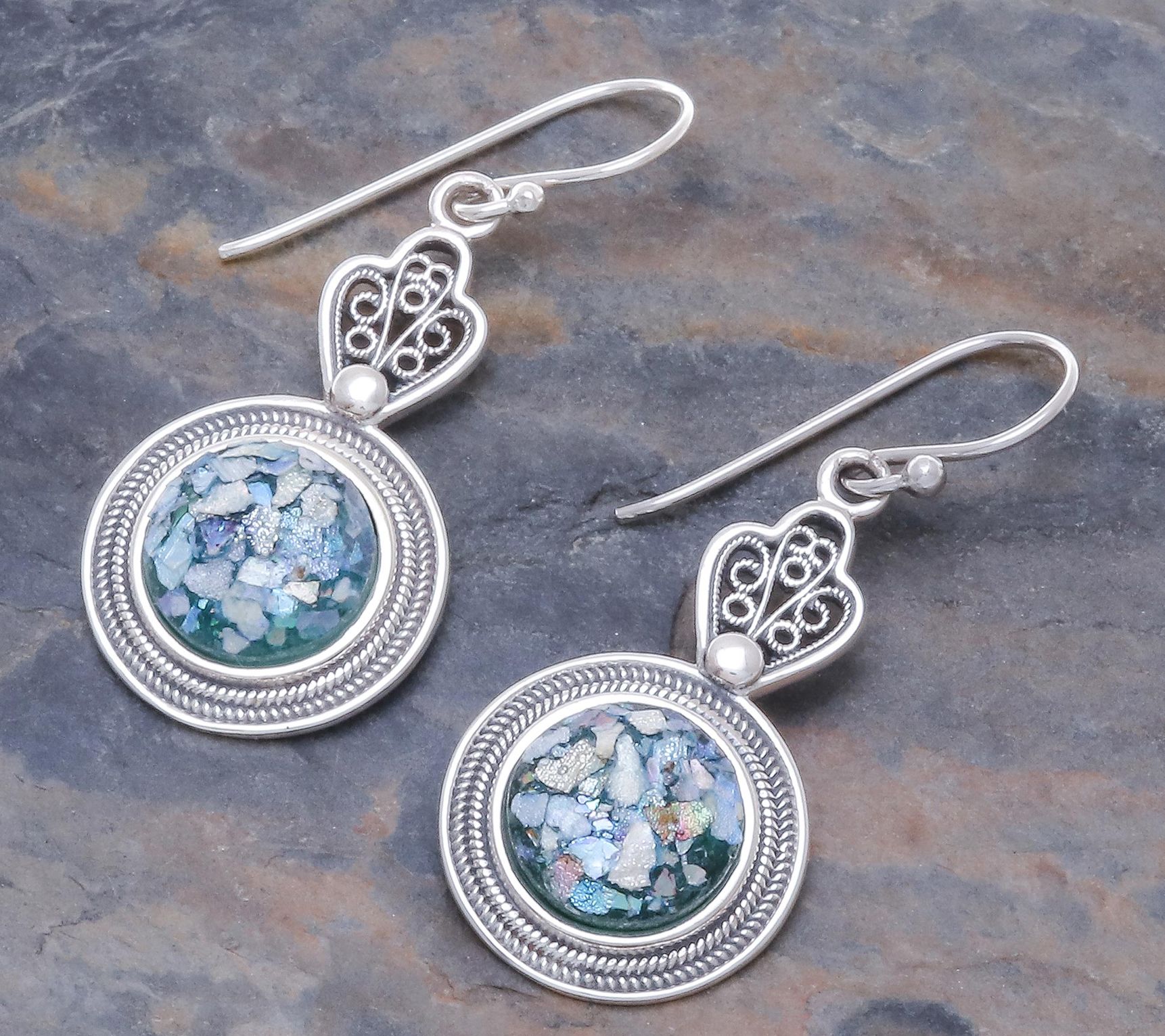 Novica Sterling Silver Roman Glass Earrings
