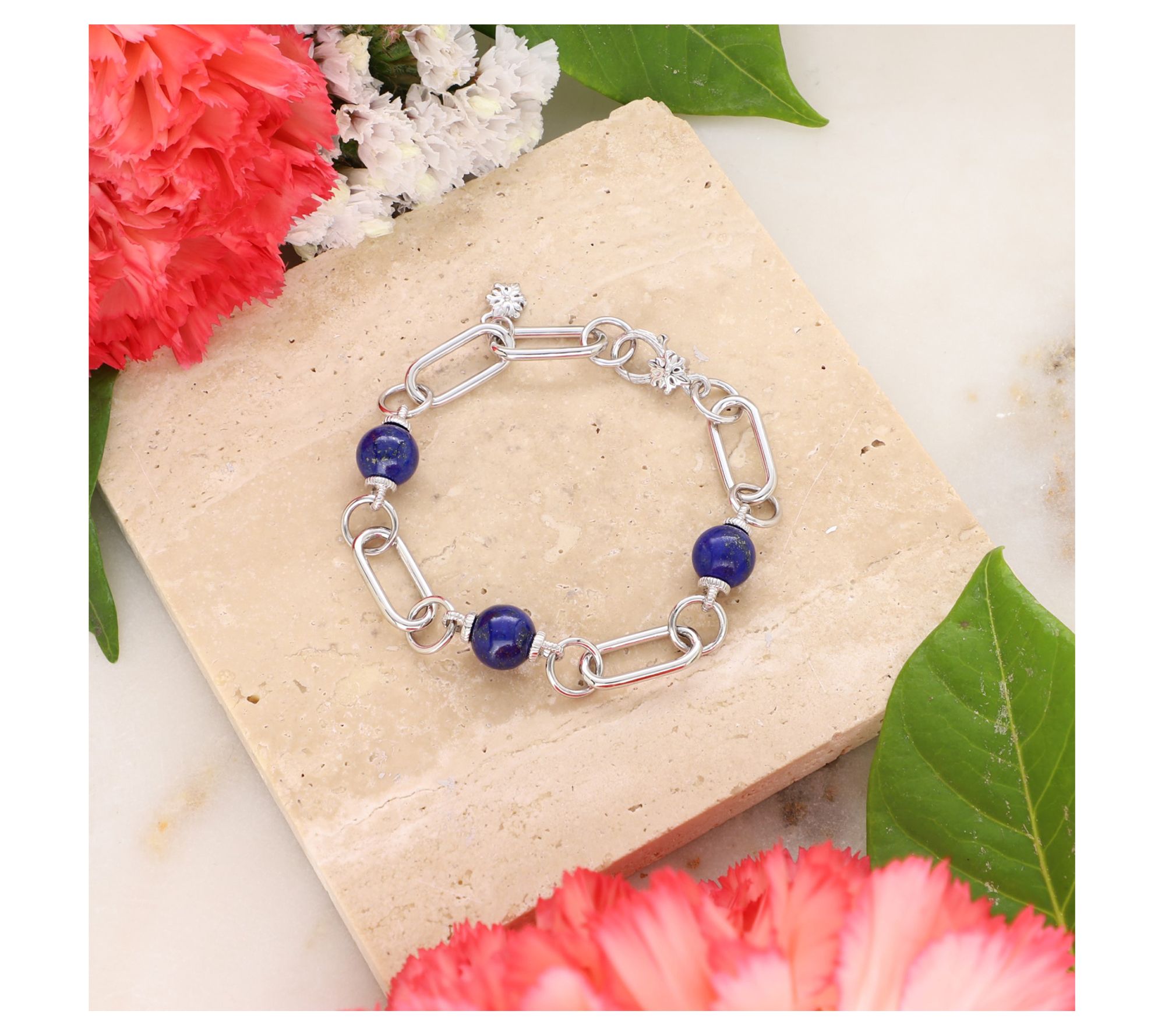 Ariva Sterling Paperclip Link Gemstone Bead Bracelet