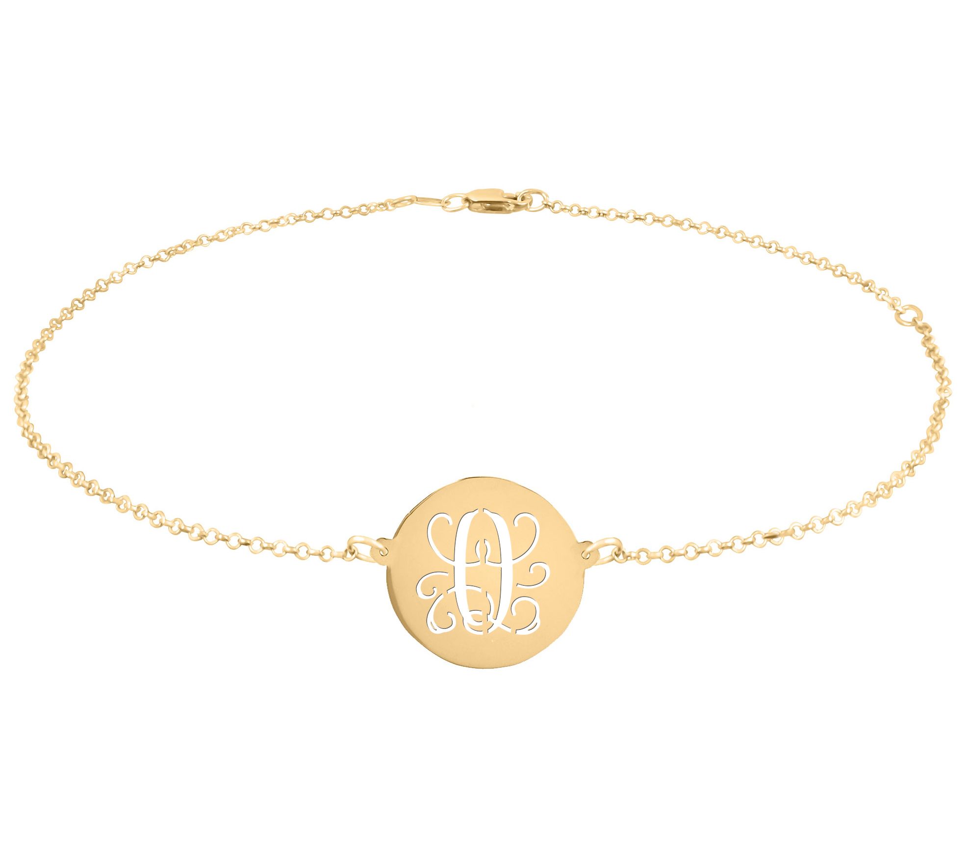 Personalized 14K Plated Script Initial Disc Ankle Bracelet