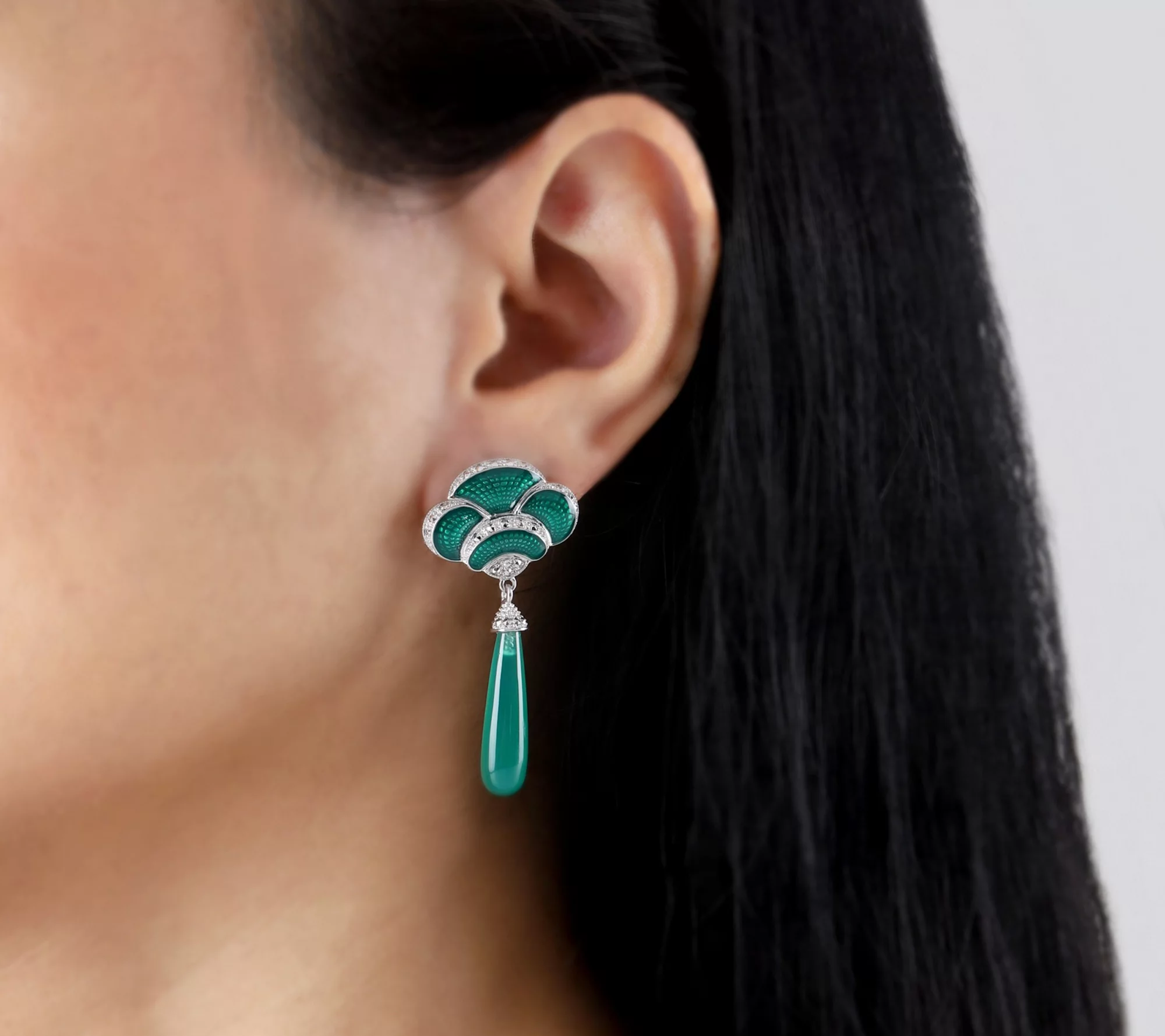 Dallas Prince Sterling Marcasite & Green Chalcedony Earrings