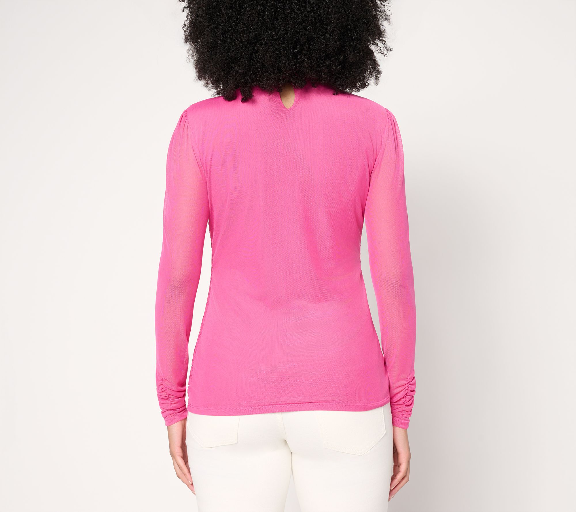 Mally Roncal Illusion Ruched Mock Neck Top