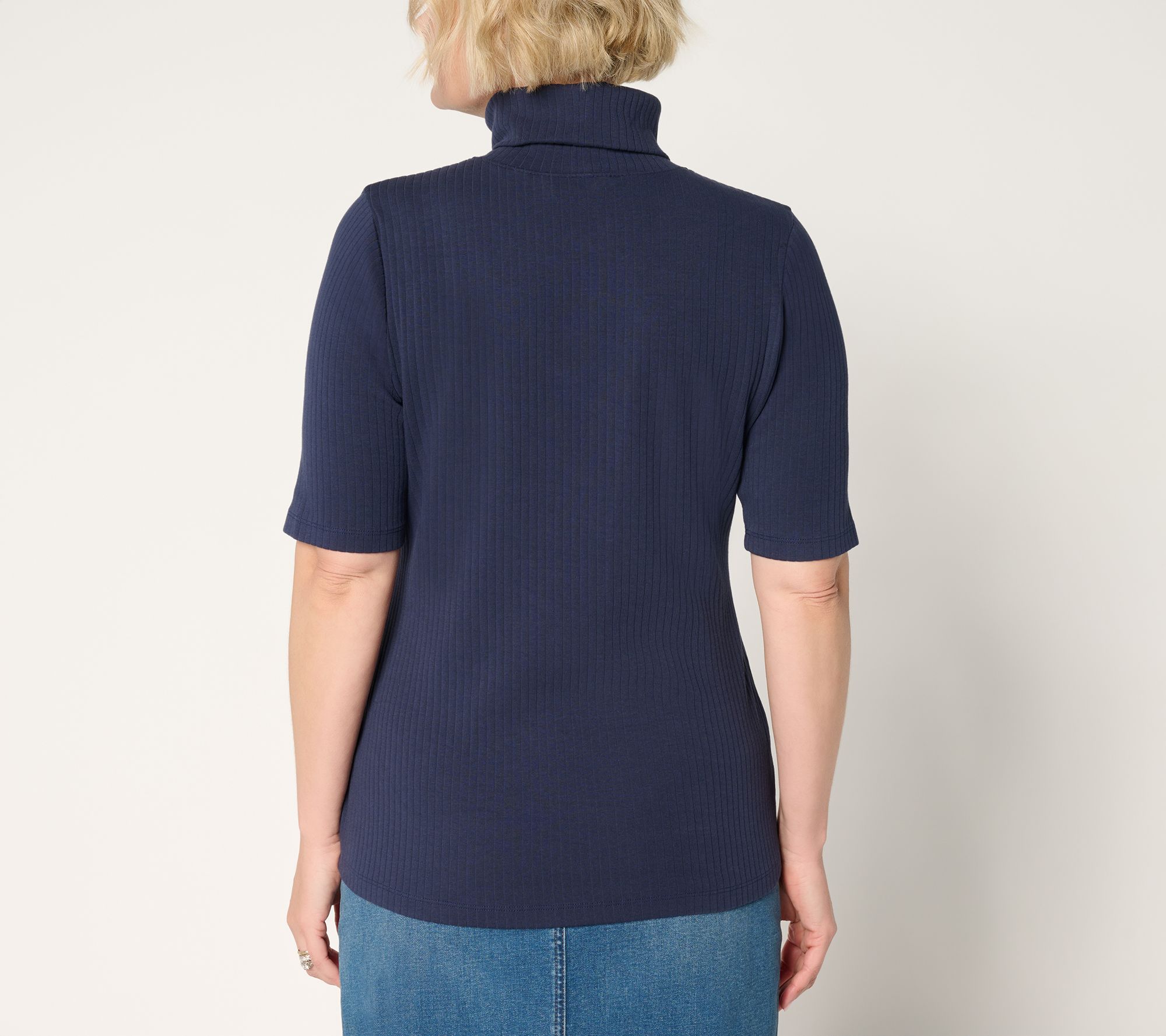 Denim & Co. Essentials Ribbed Elbow Sleeve Turtleneck Top