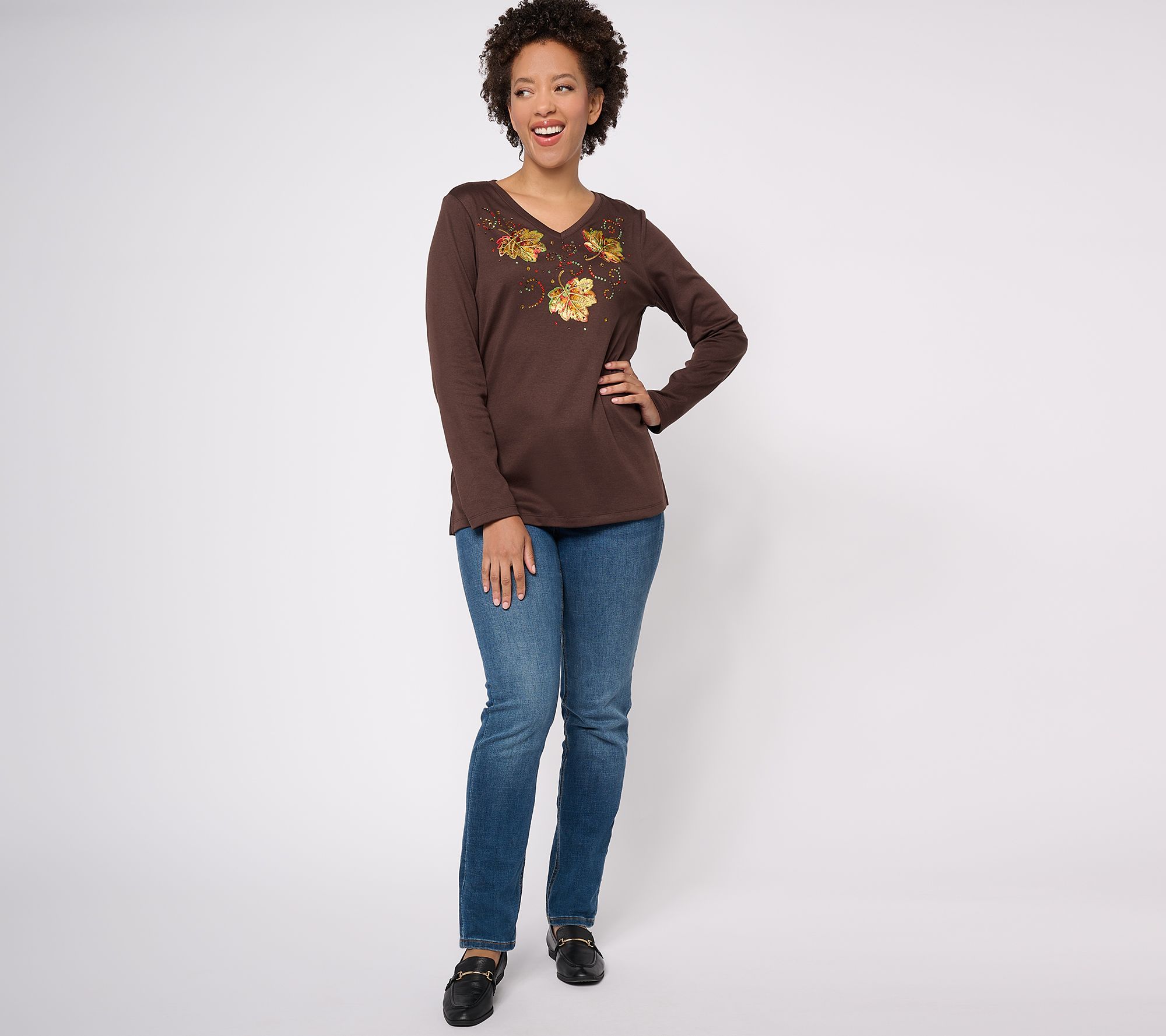 Quacker Factory Fall Bling Thing Long Sleeve Top