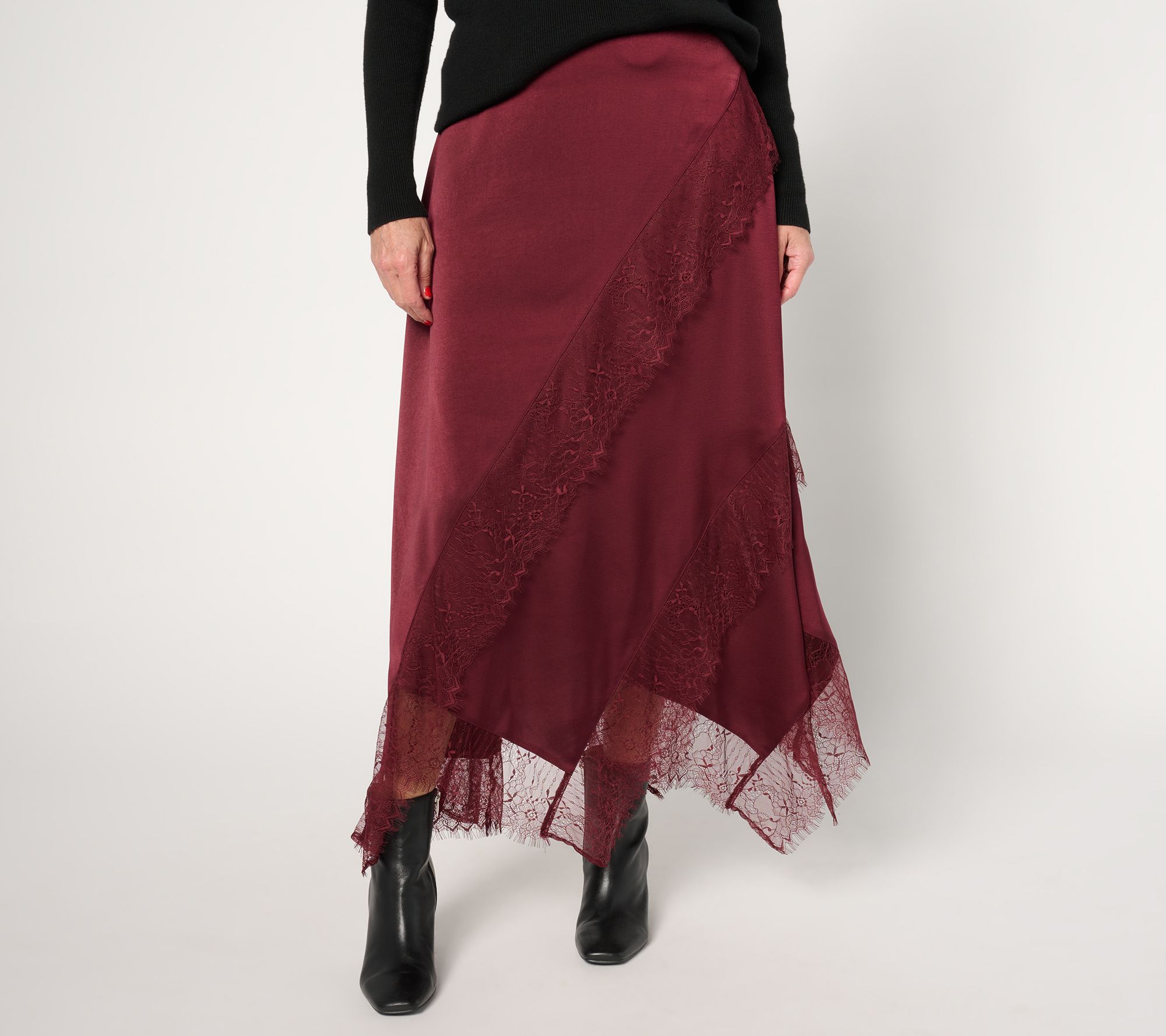 Me by Jennie Garth Regular Bella Satin Skirt w/ Lace Detail