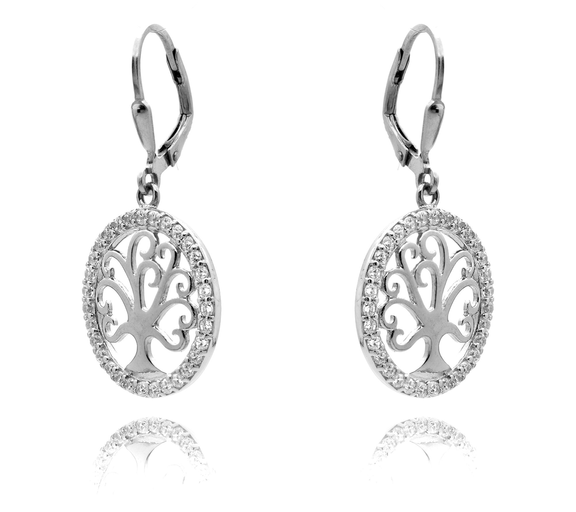 Diamonique Tree of Life Dangle Earrings, Sterling Silver