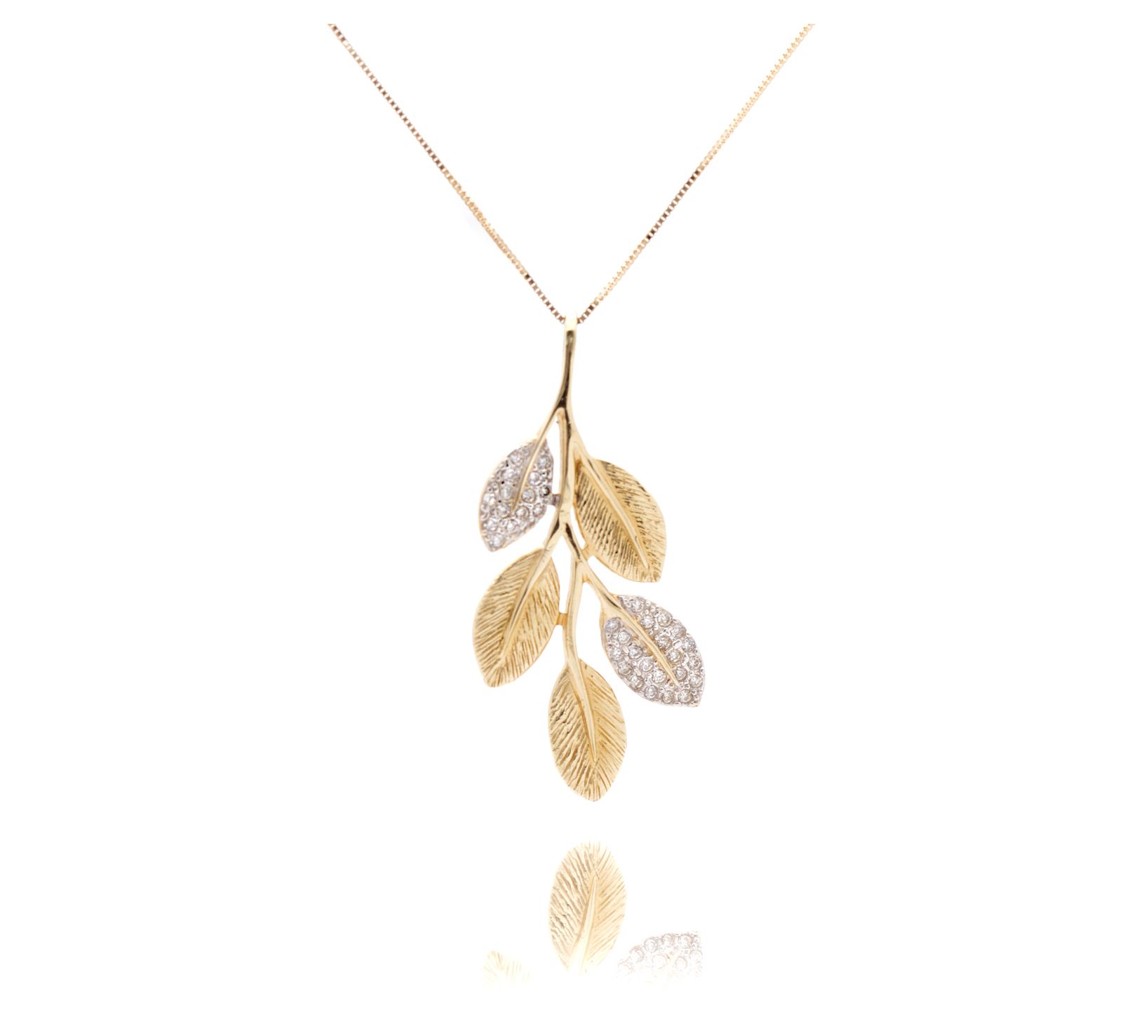Adi Paz 14K Gold Leaf Design Diamond Necklace