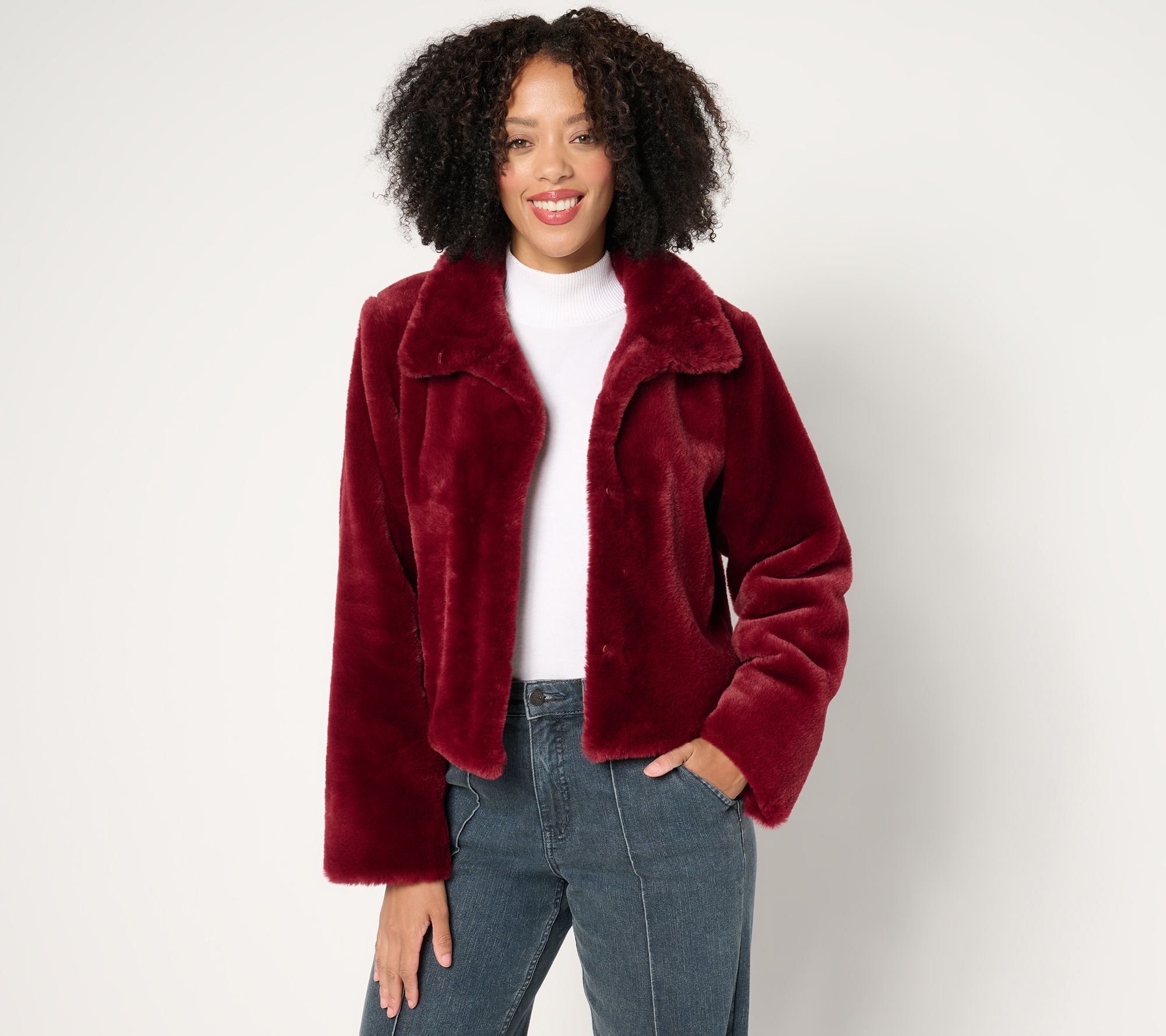 Dennis Basso Faux-Fur Cropped Jacket w/ Convertible Collar