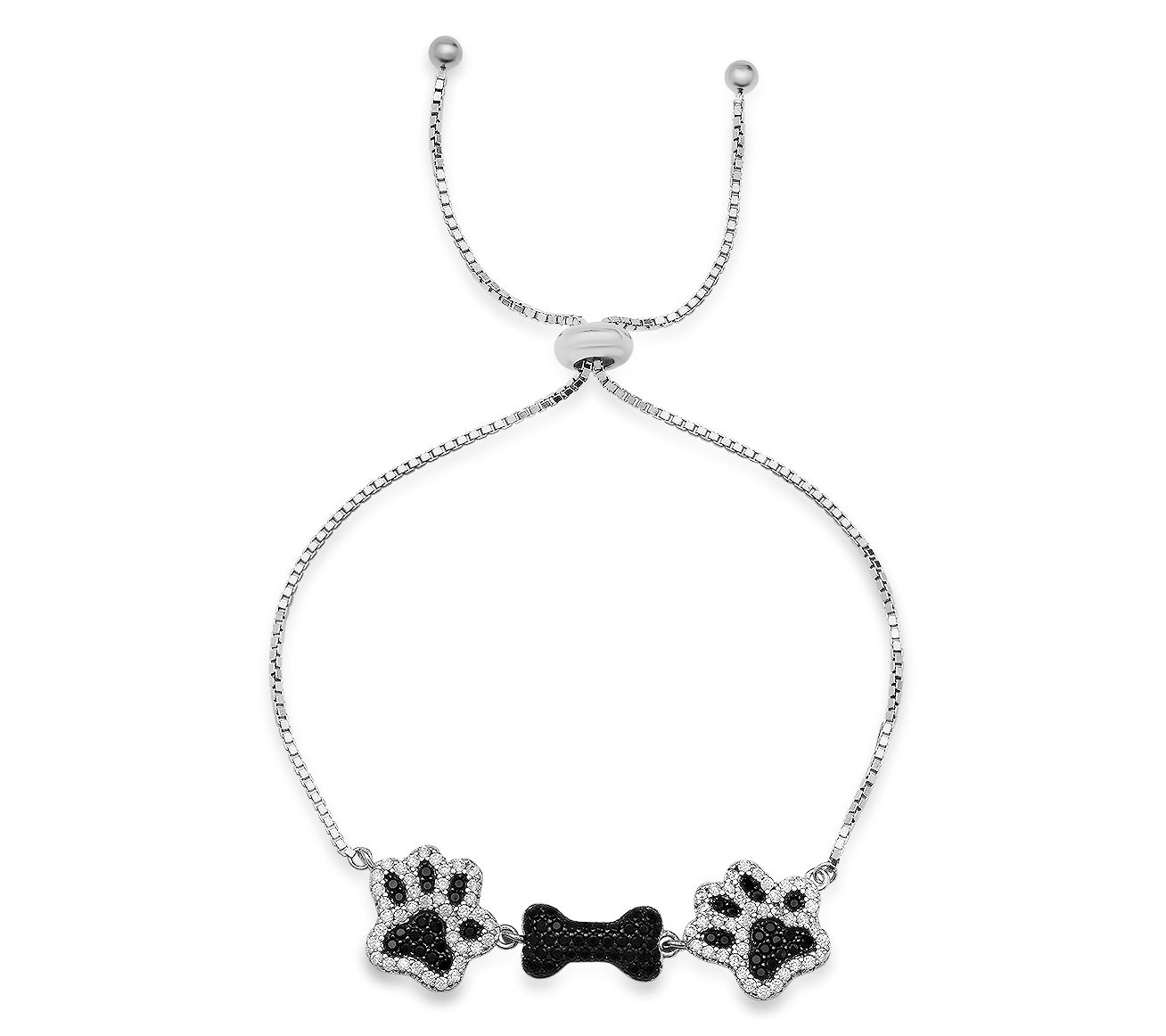 Diamonique Dog Paw & Bone Adjustable Bracelet,Sterling Silver
