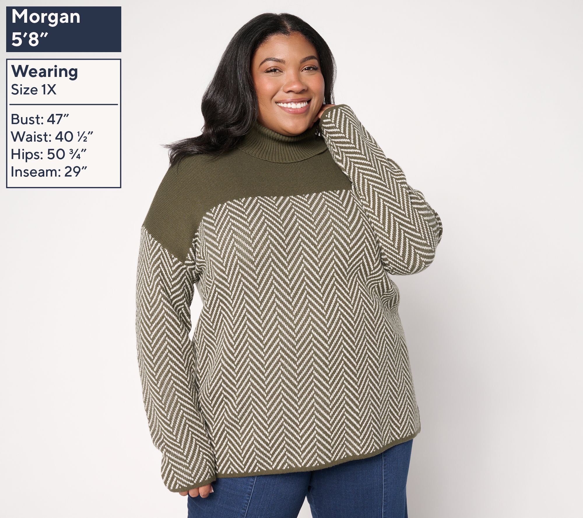 Belle by Kim Gravel Herringbone Colorblock Turtleneck