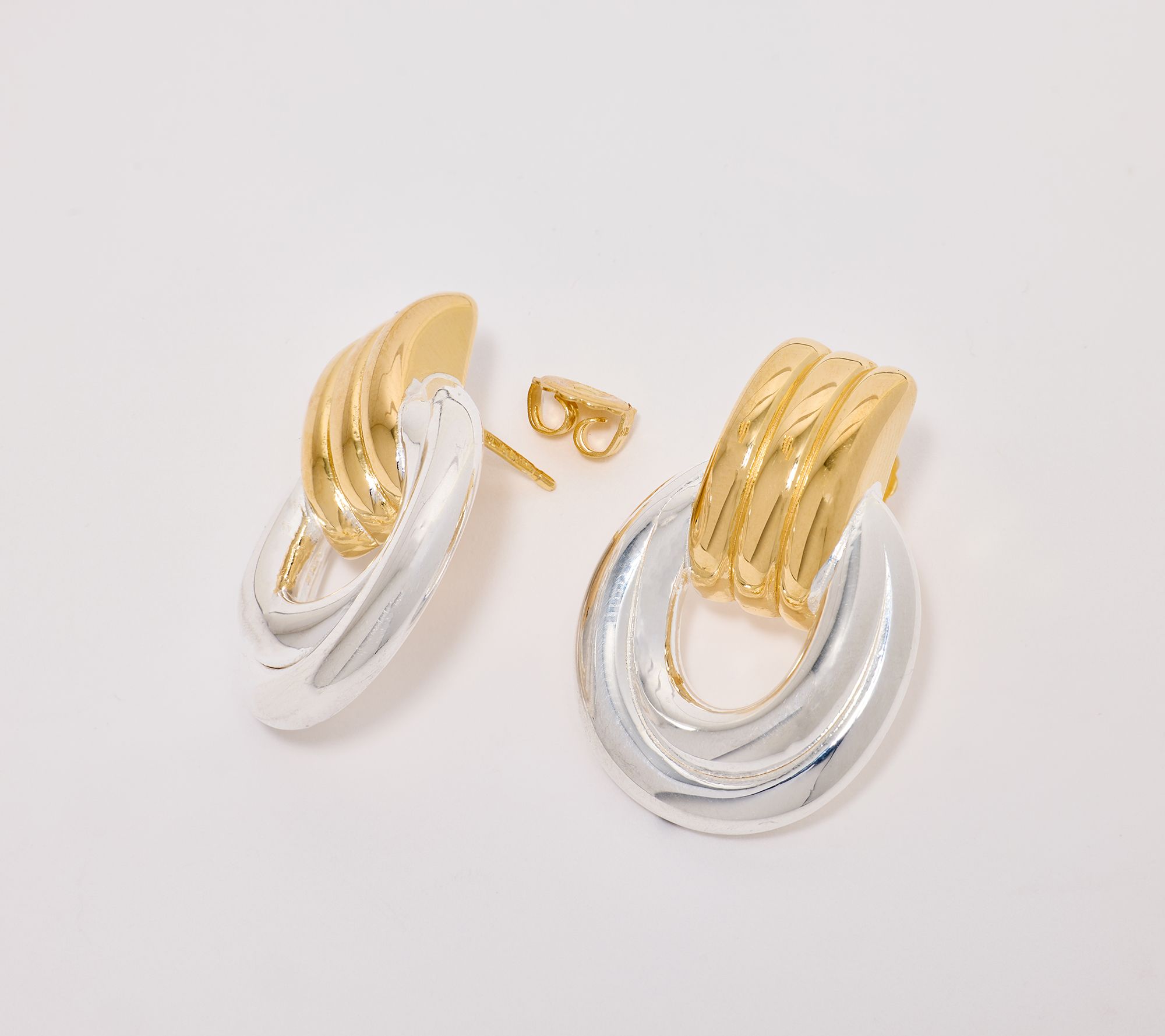 UltraFine 950 Silver Ribbed Door Knocker Earrings