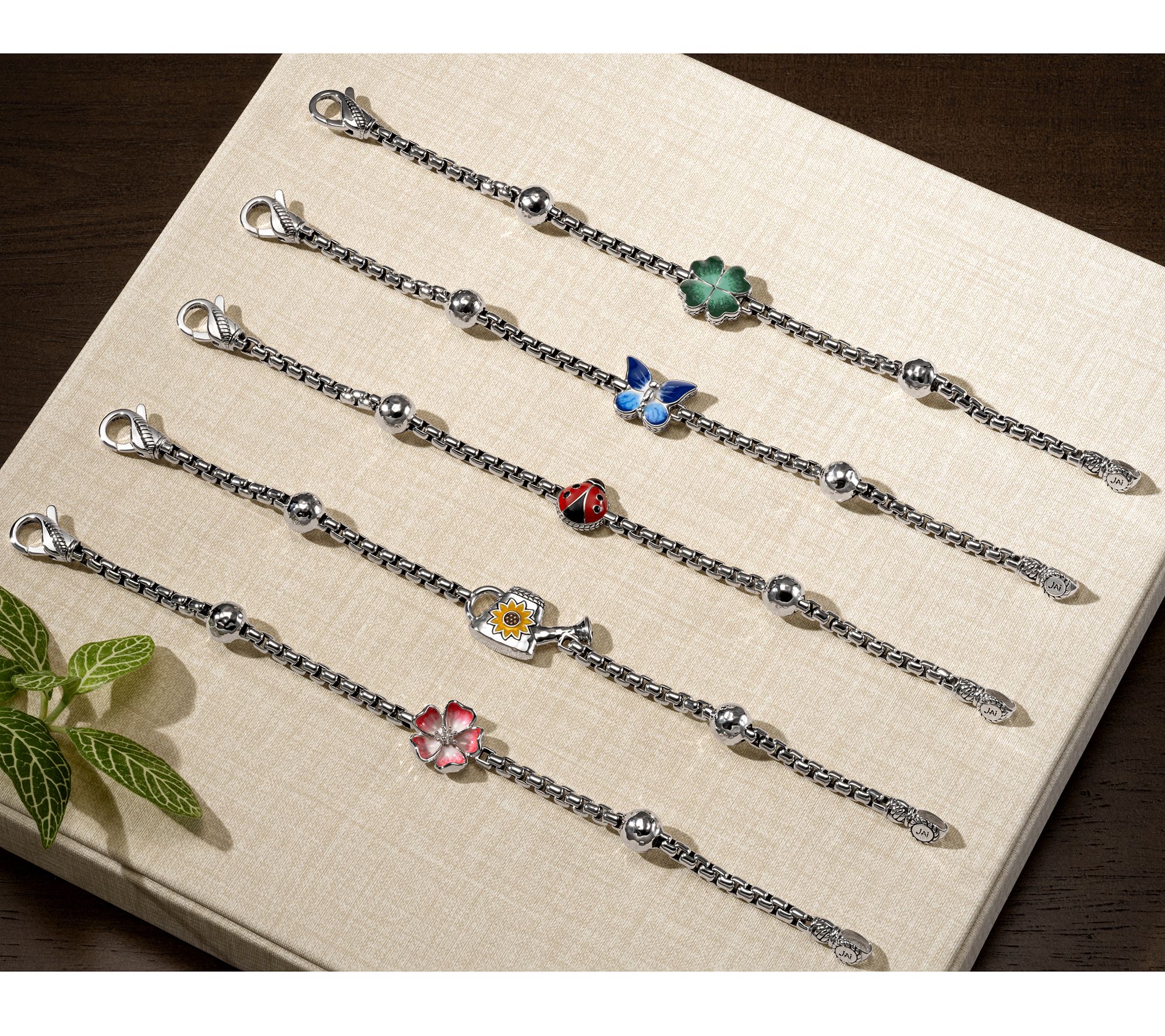 JAI Sterling Silver Storyteller Symbol Box Chain Bracelet