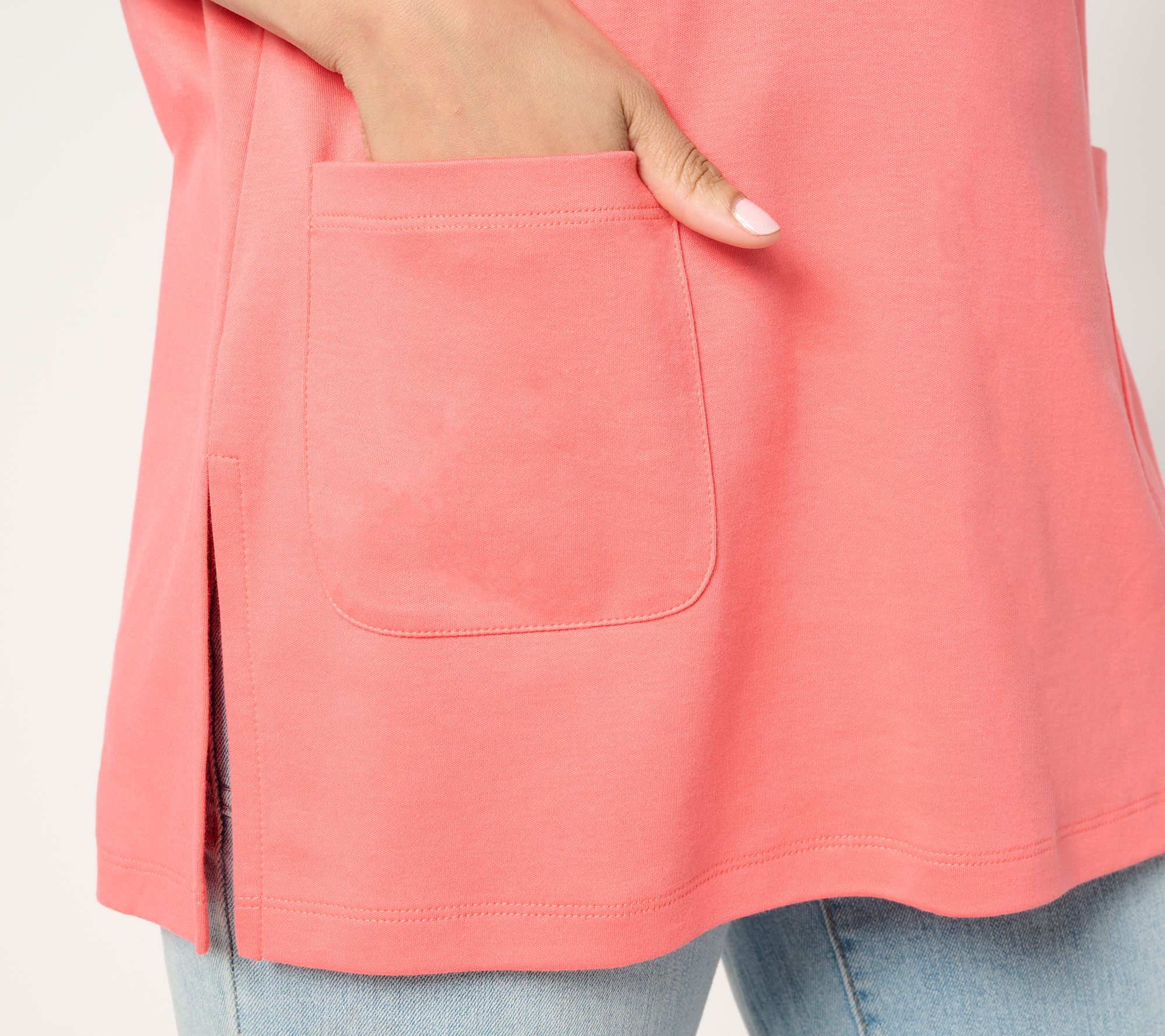 Isaac Mizrahi Live! Essentials Pima Cotton V-Neck Top w/ Slits