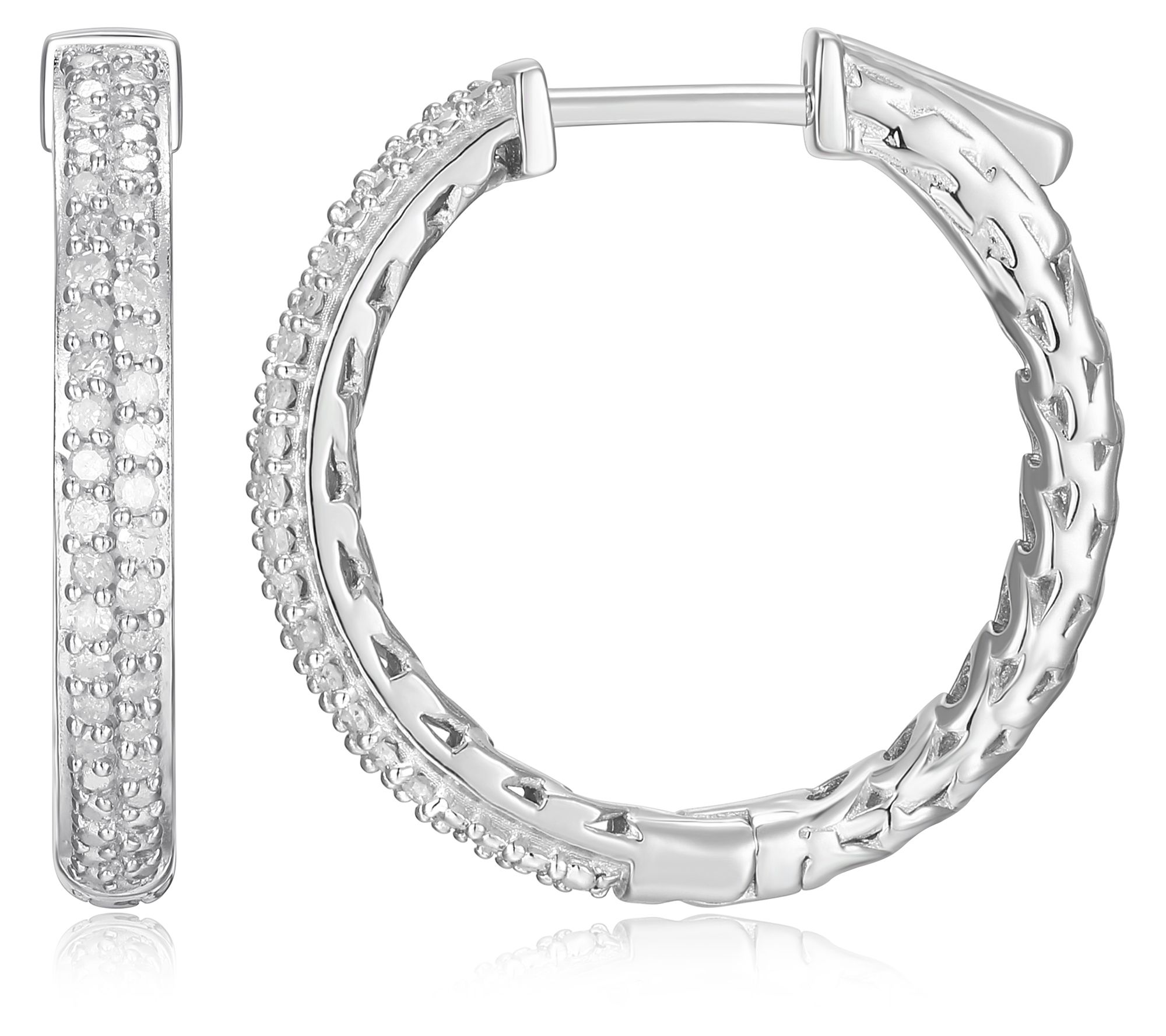 Sterling Silver Pave Diamond Hinged Hoop Earrings