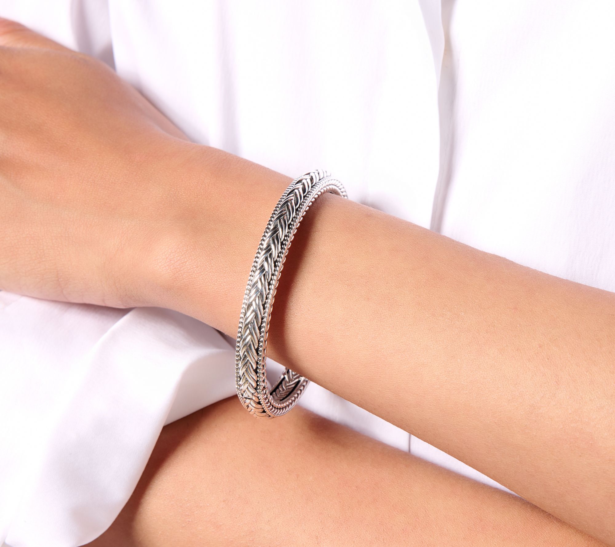 JAI Sterling Silver Legacy Woven Texture Bangle Bracelet, 36.5g