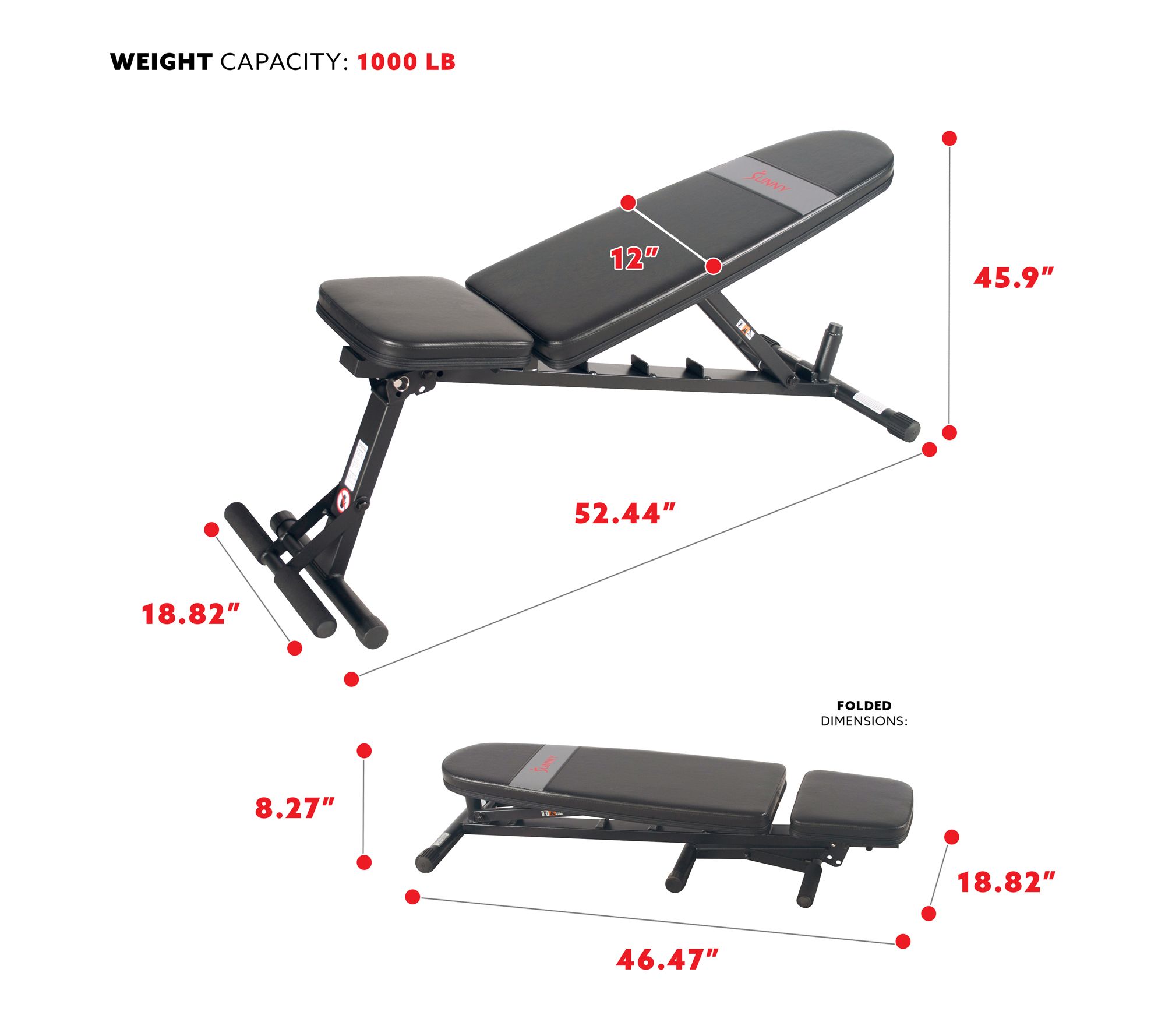 Sunny Health Fitness Adjustable Weight Bench -F-BH6921