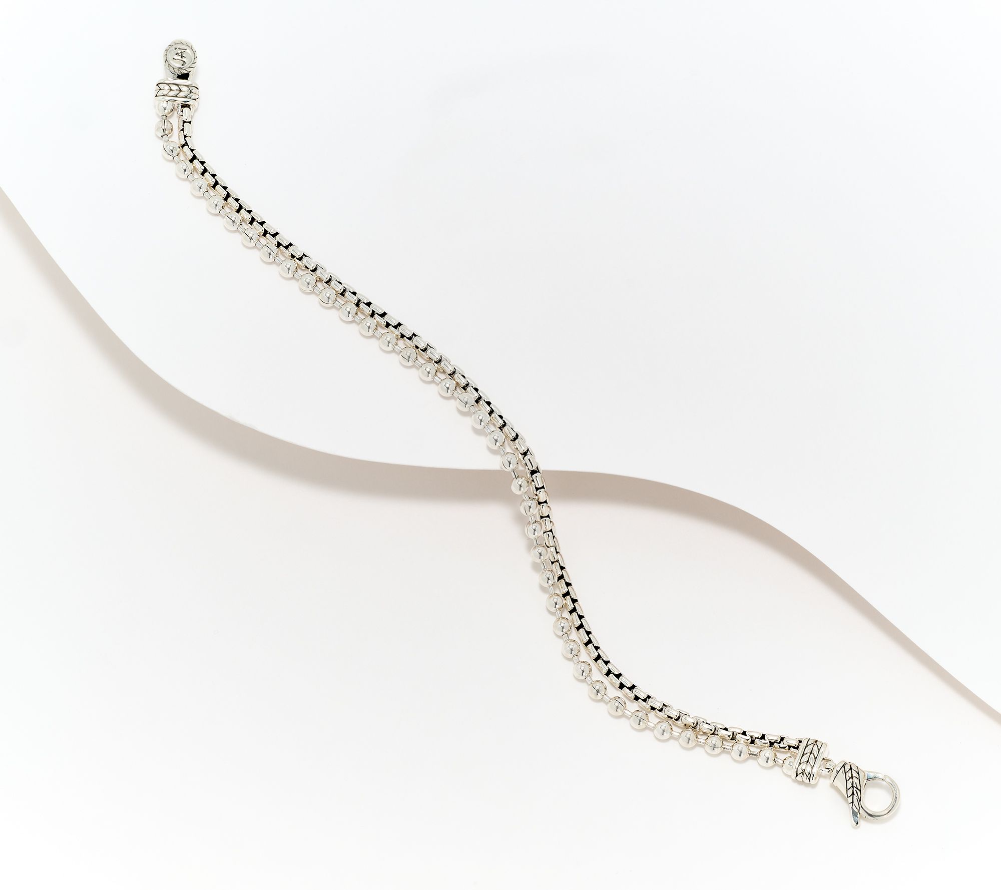 JAI Sterling Silver 2.7mm Box Chain & Bead Chain Bracelet, 9.5g