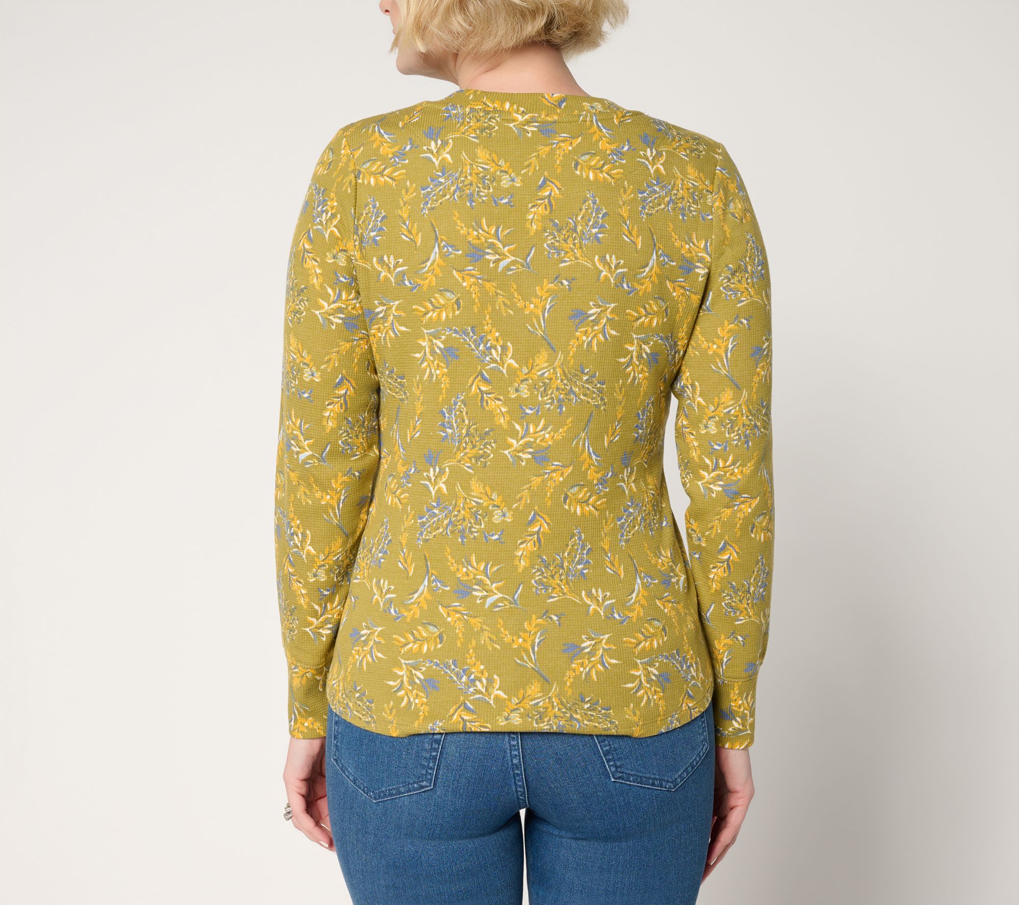 Denim & Co. Printed Floral Waffle Knit Round Neck Top