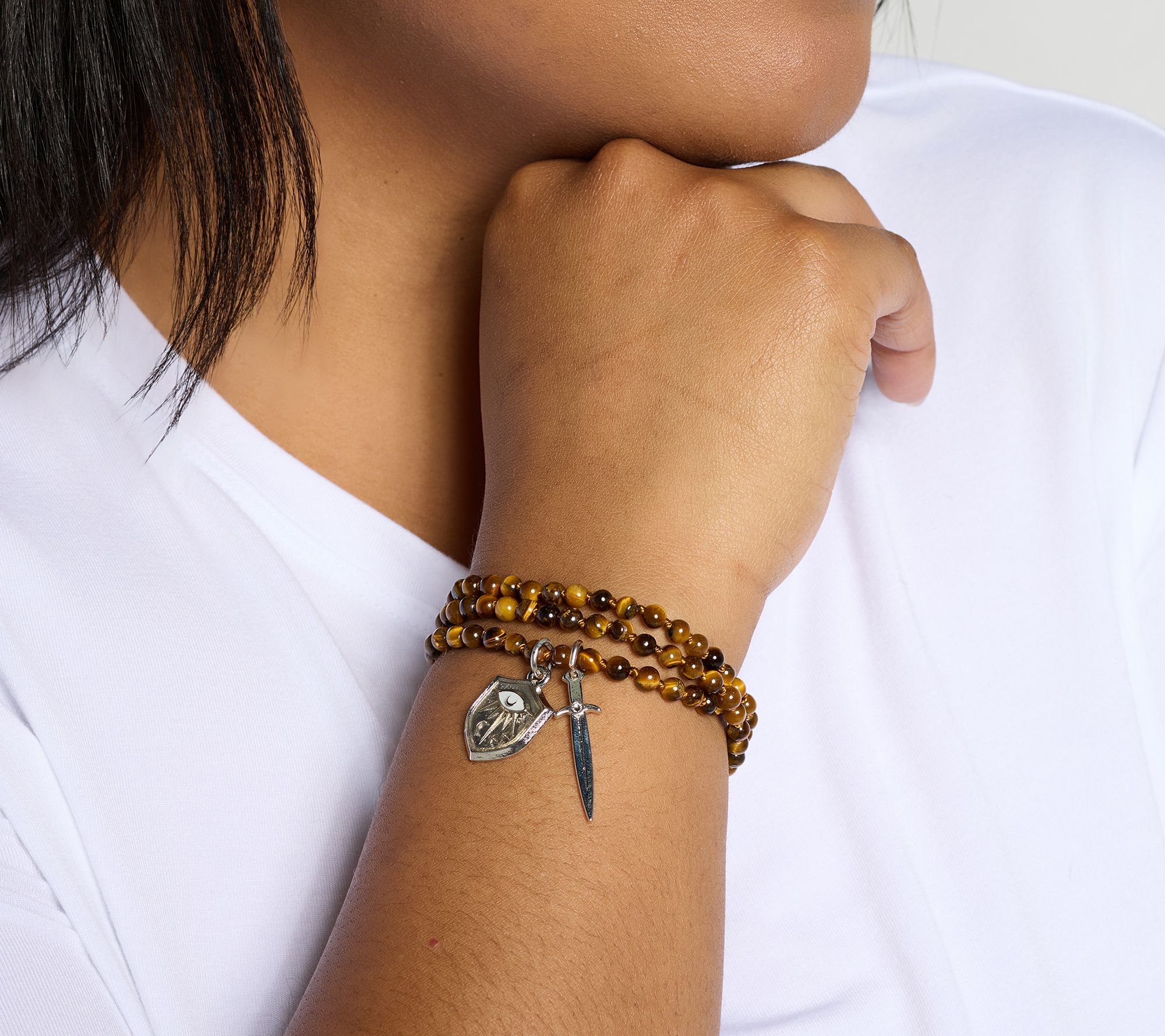 Divinely Guided by Theresa Caputo Tigers EyeHand-Knotted Charm Necklace