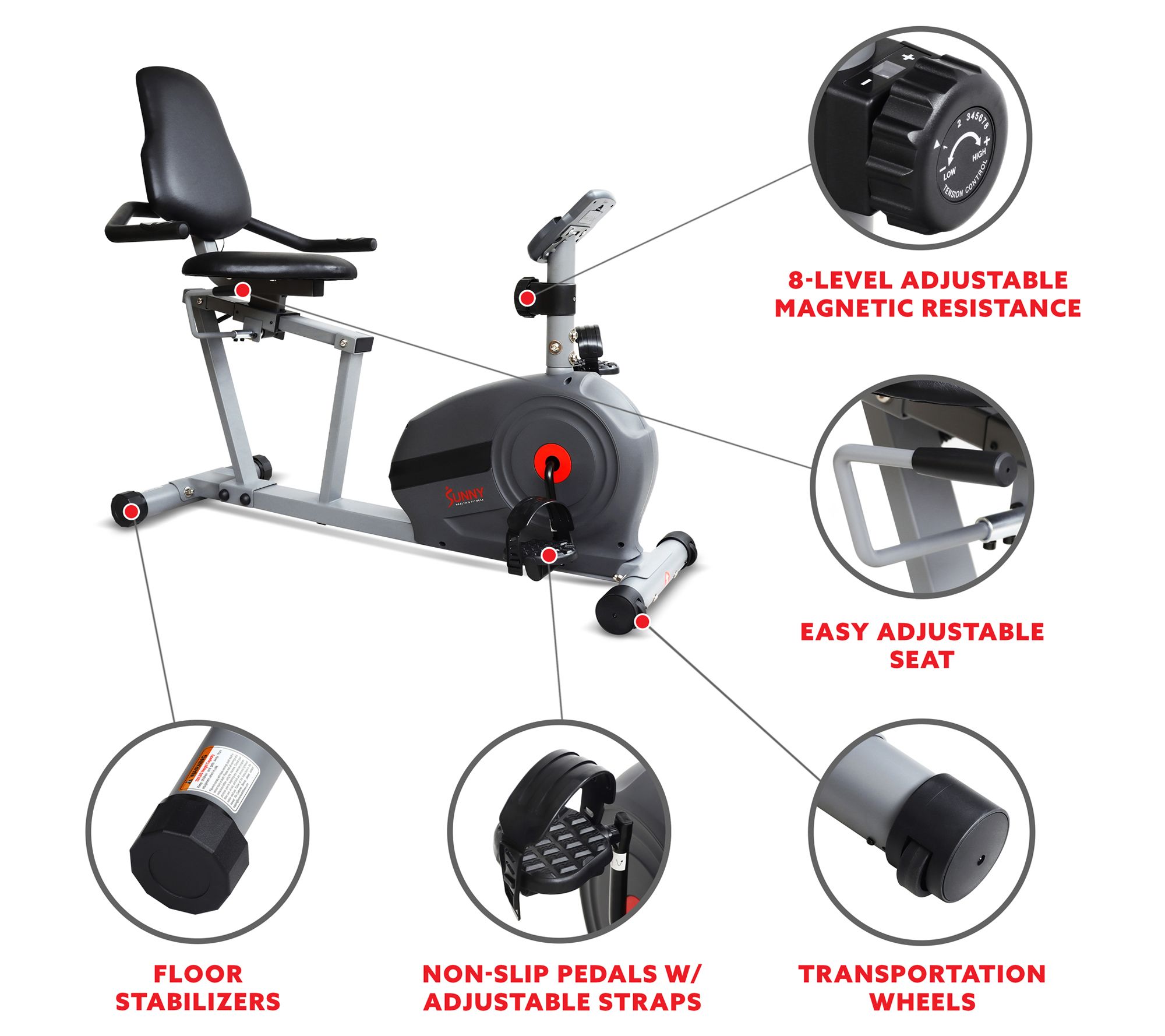 Sunny Fitness Magnetic Smart Recumbent Bike