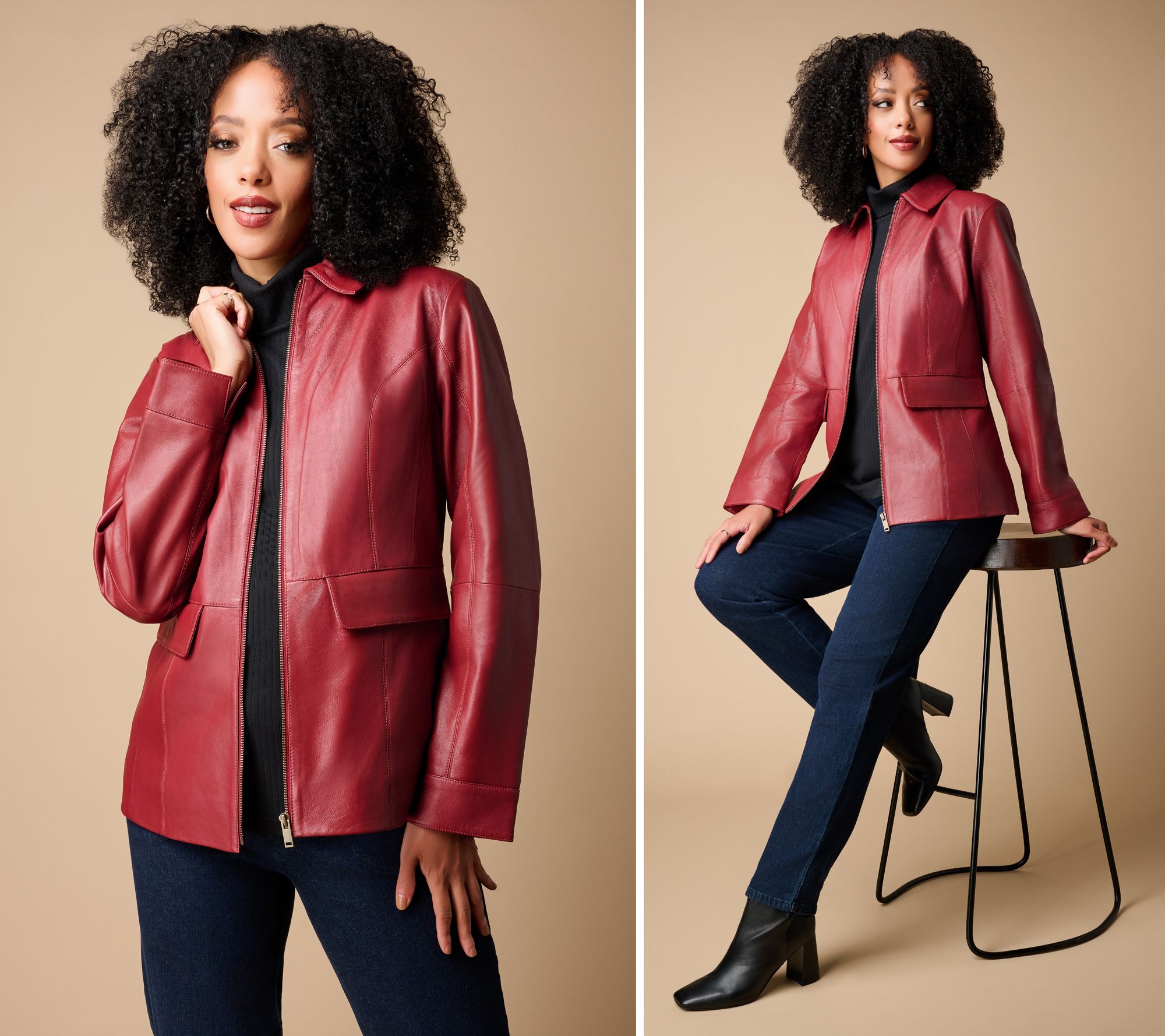 Denim & Co. Regular Lamb Leather Zip Front Jacket