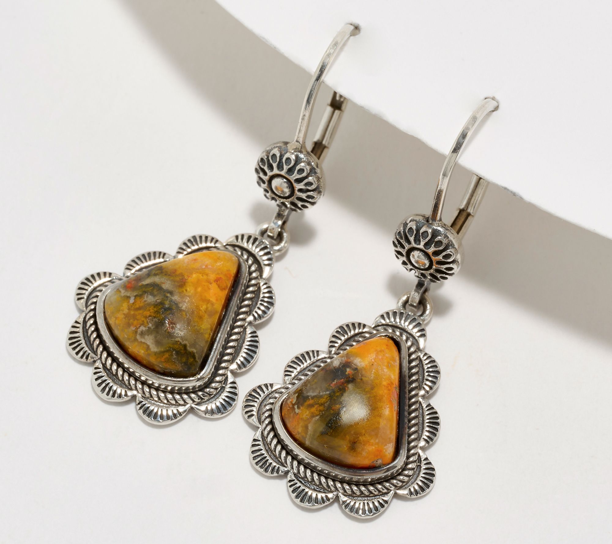 American West Sterling Silver Triangle Gemstone & ScallopEarrings