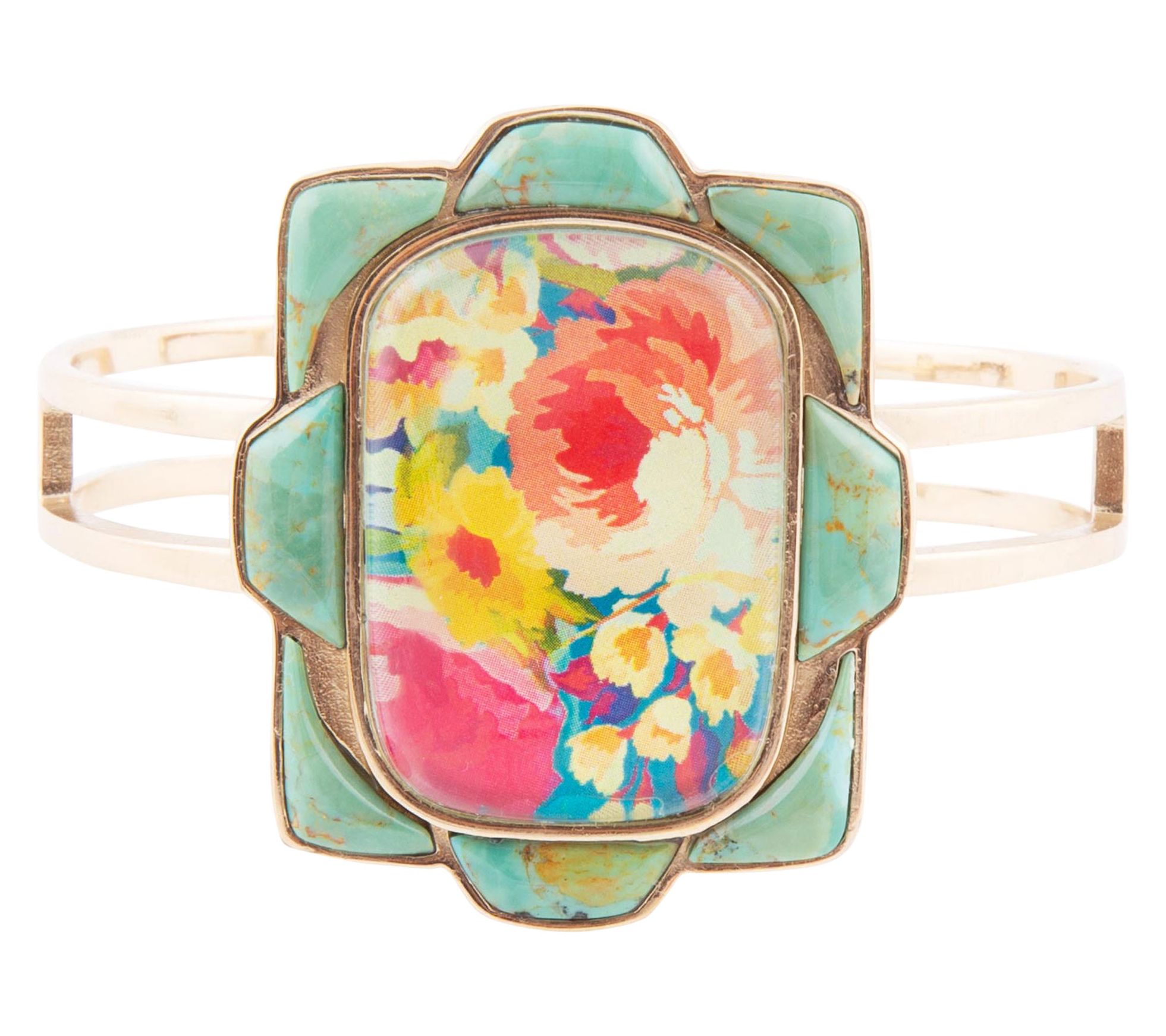 Barse Artisan Crafted Scenic Floral Turquoise Cuff Bracelet