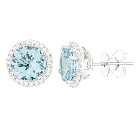 Sterling Aquamarine 1/8 ct tw Diamond Halo StudEarrings