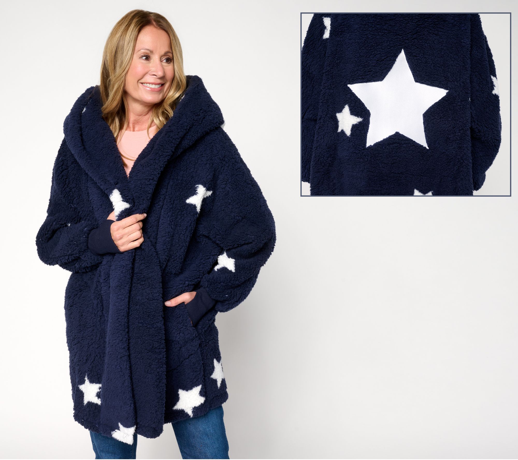 By Jill Martin Petite Sherpa Embroidered Hooded Lounger