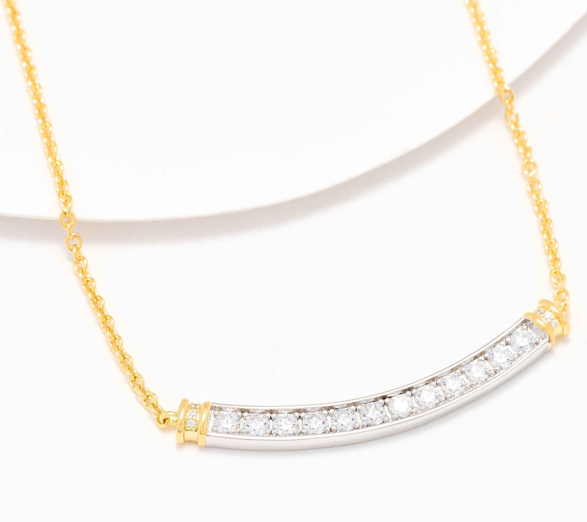 Diamonique x Kathy Levine Tivoli Two Tone Bar Necklace Sterling Silver