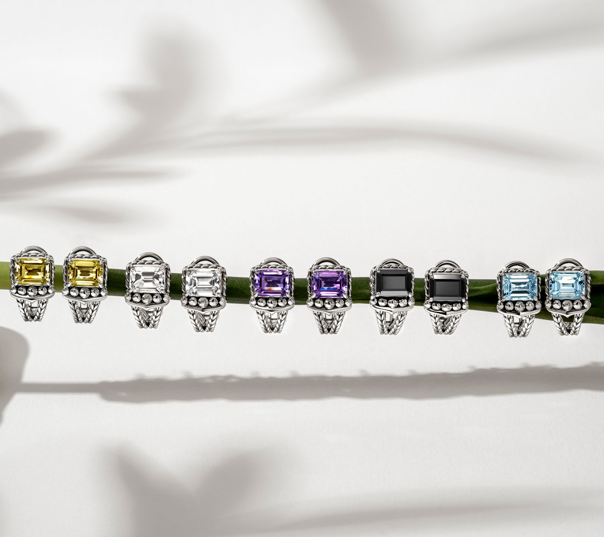 JAI Sterling Silver Emerald Cut Gemstone Earrings