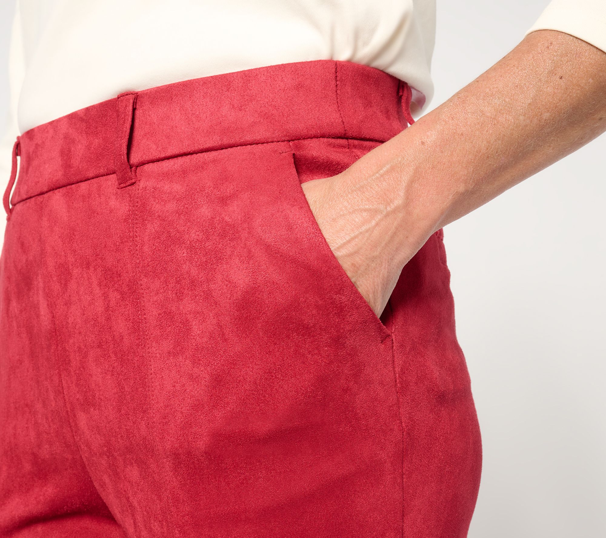 Isaac Mizrahi Live! Petite Estate Stretch Faux Suede Bootcut Pants