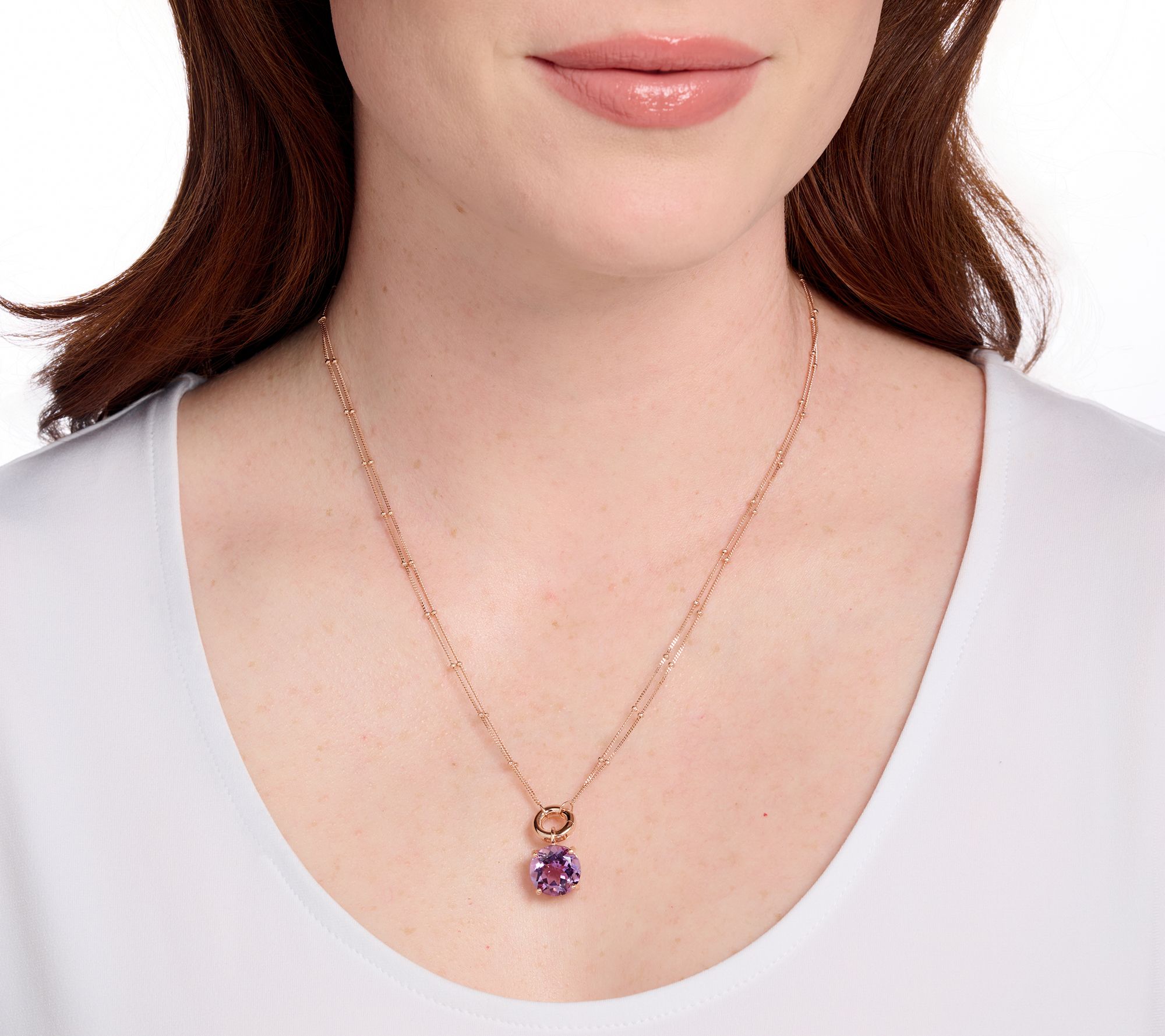 Affinity Gems Round Amethyst Solitare Charm Necklace, Sterling Silver