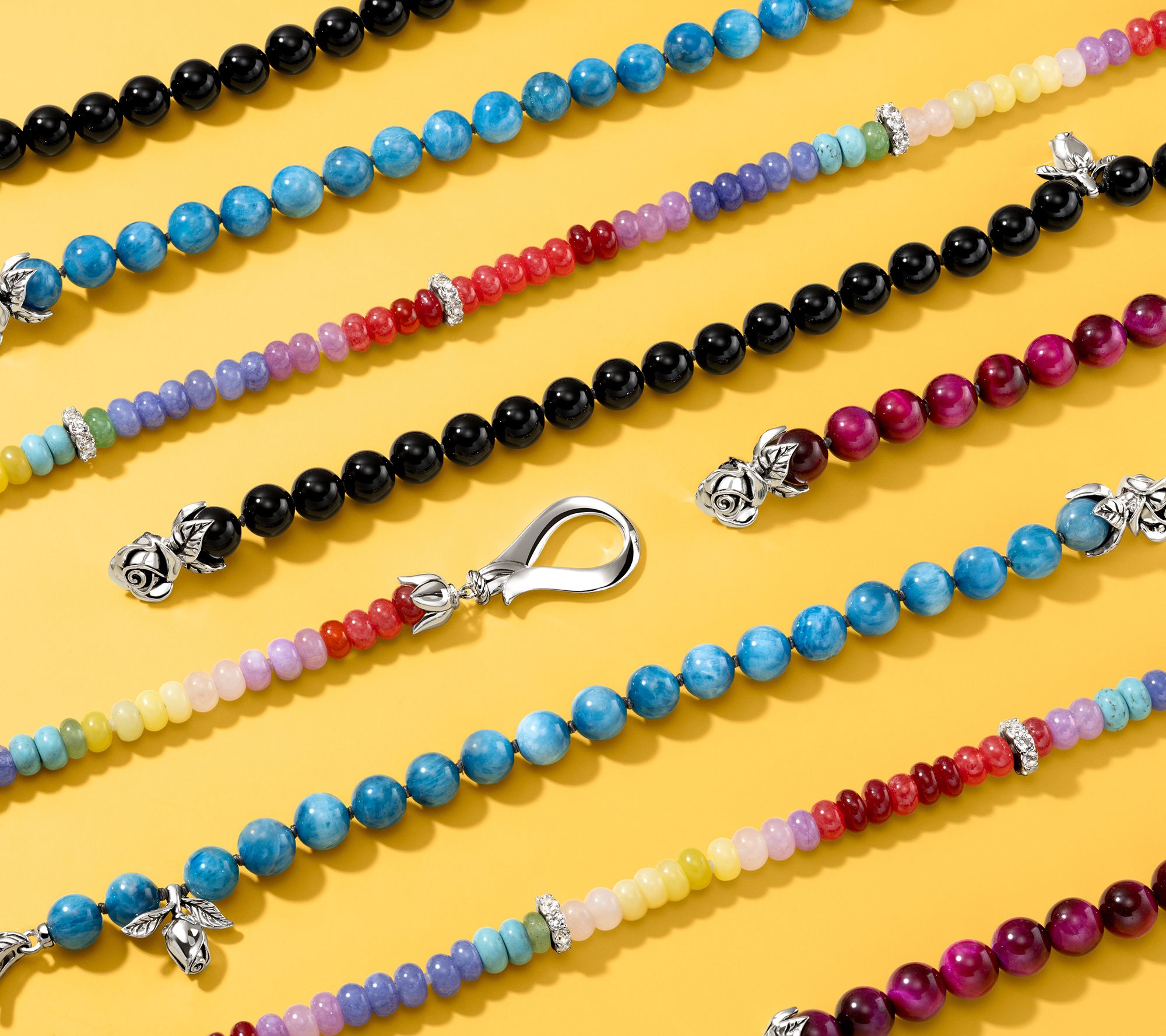 Third Person Sterling Silver Wandering Rose Gemstone Beaded Bracelet