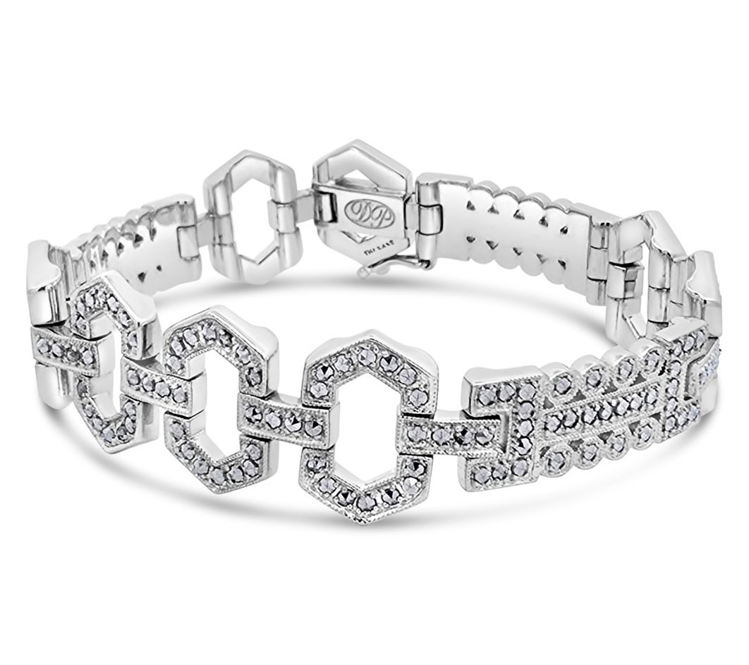 Dallas Prince Sterling Chrome Marcasite Fancy Link Bracelet