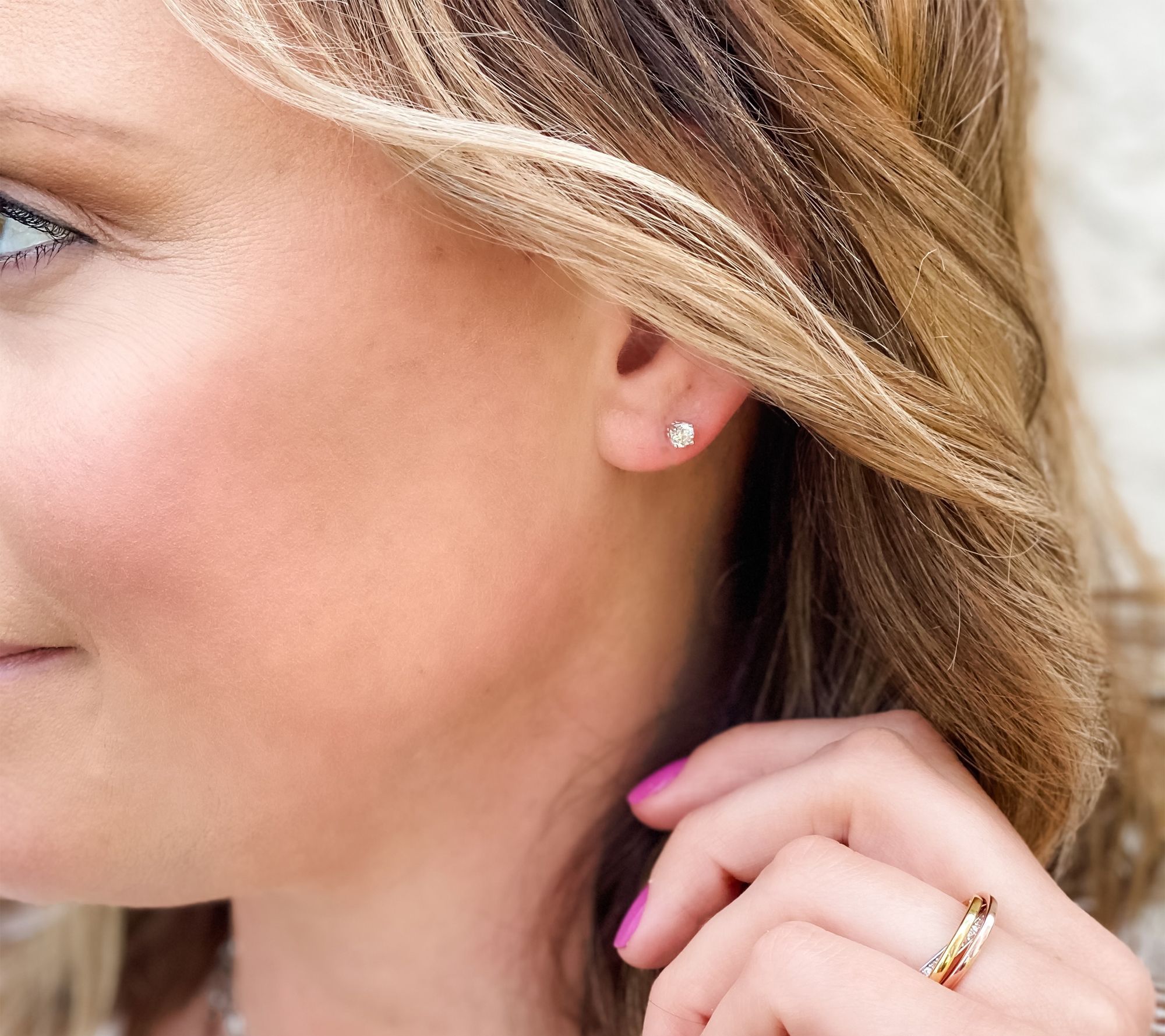 Diamonique 100-Facet Round Stud Earrings, Platinum Clad