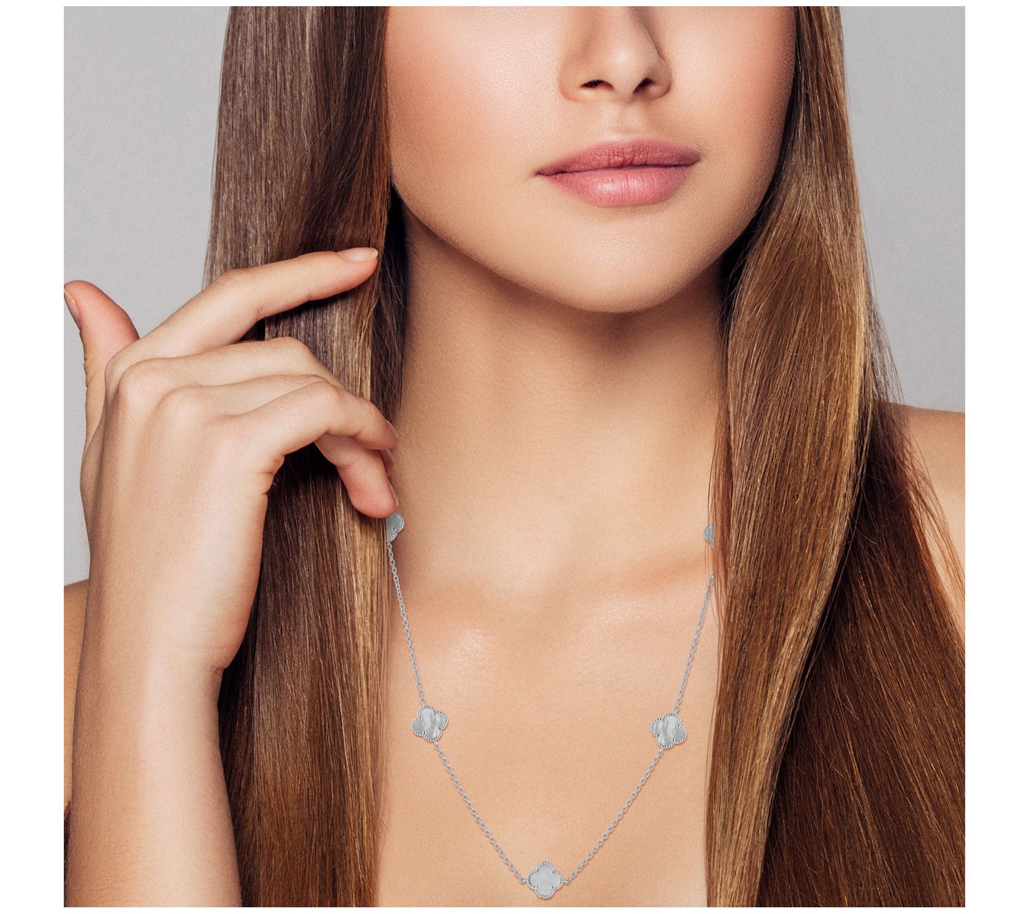 Sterlina Silver Clover Station Necklace, Sterling