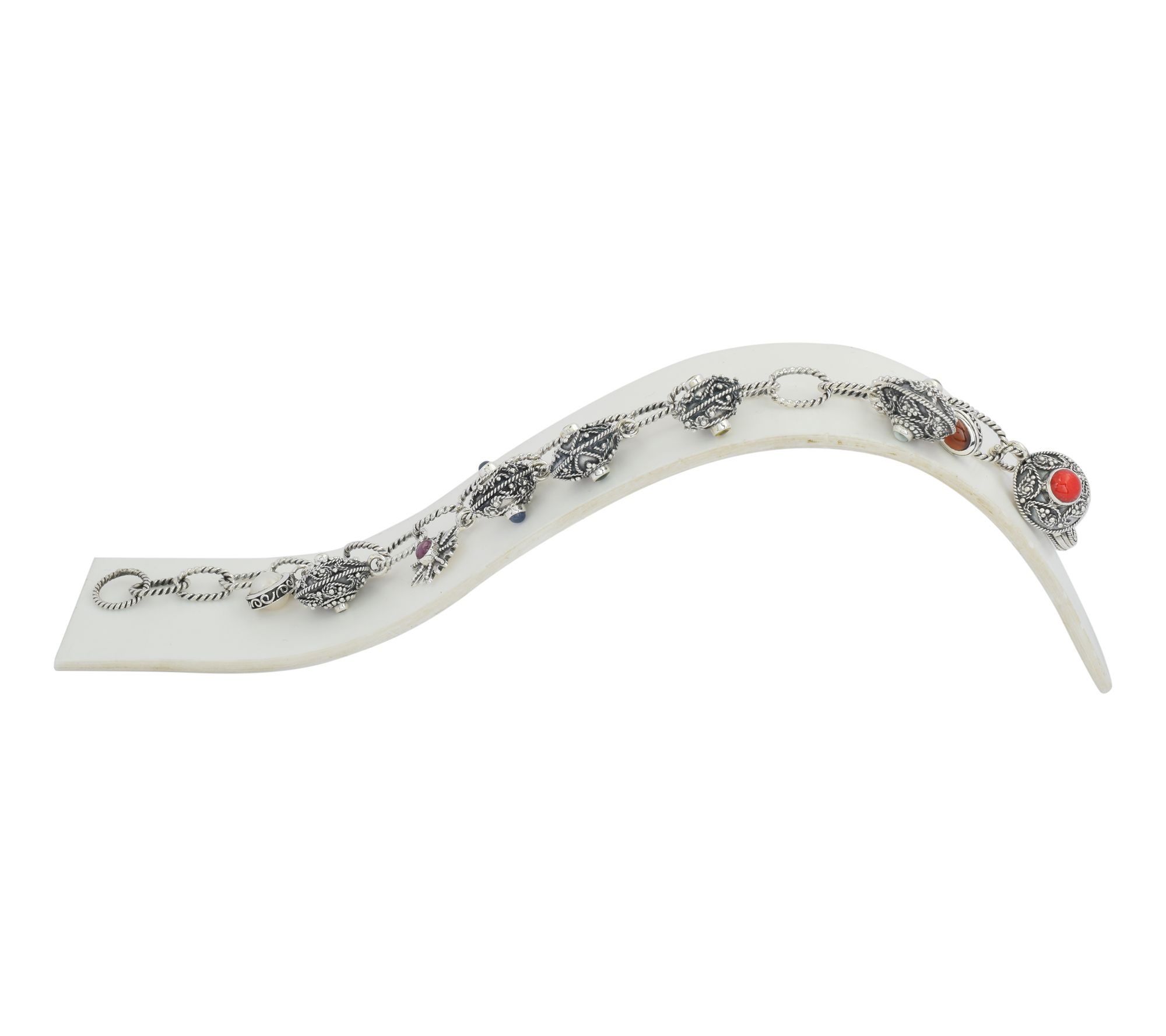 Artisan Crafted Sterling Silver Multi-GemstonesCharm Bracelet