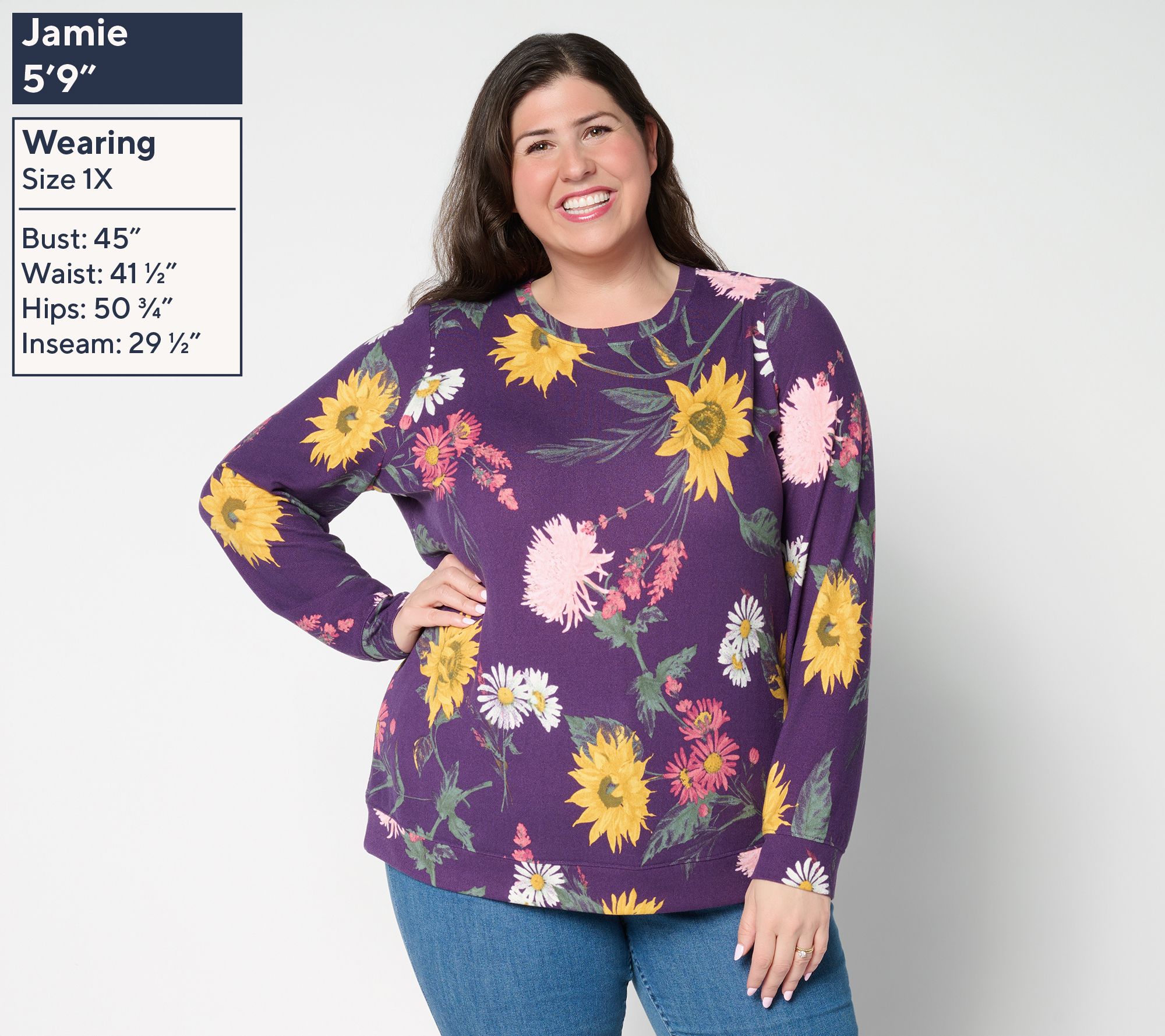 Denim & Co. Printed Heavenly Jersey Round Neck Long Sleeve Pullover