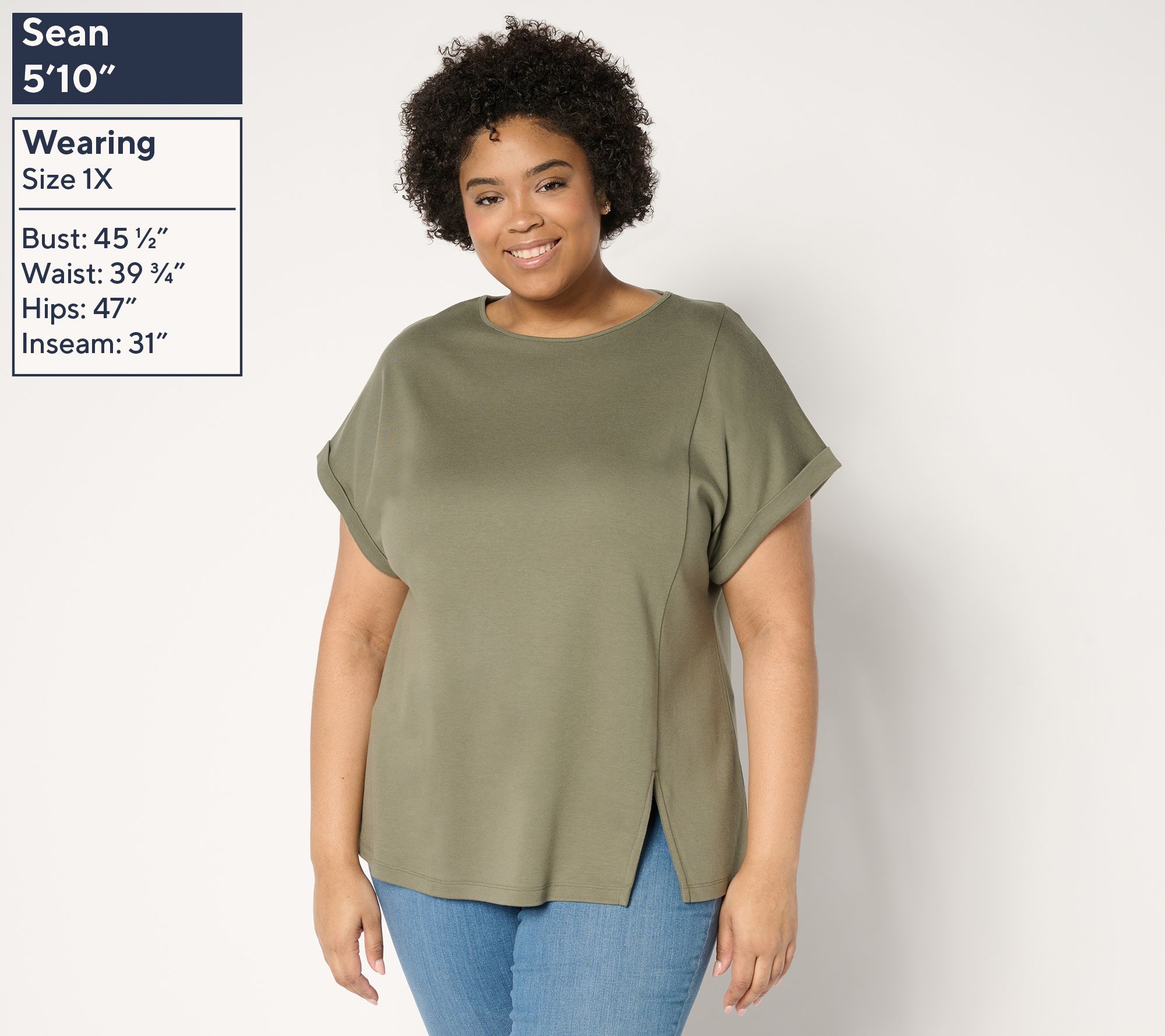 Martha Stewart Signature Short Sleeve Tunic with Side Seam Slit