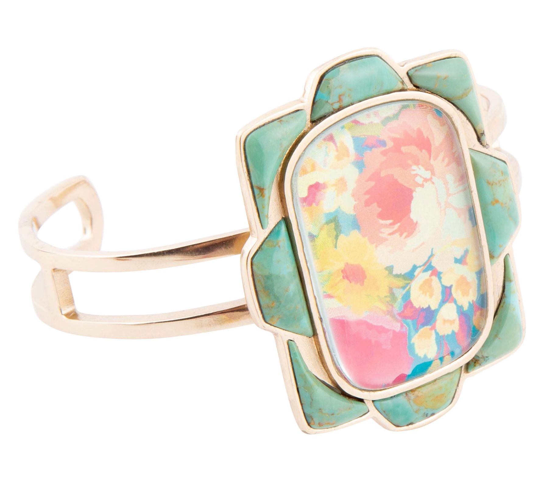Barse Artisan Crafted Scenic Floral Turquoise Cuff Bracelet