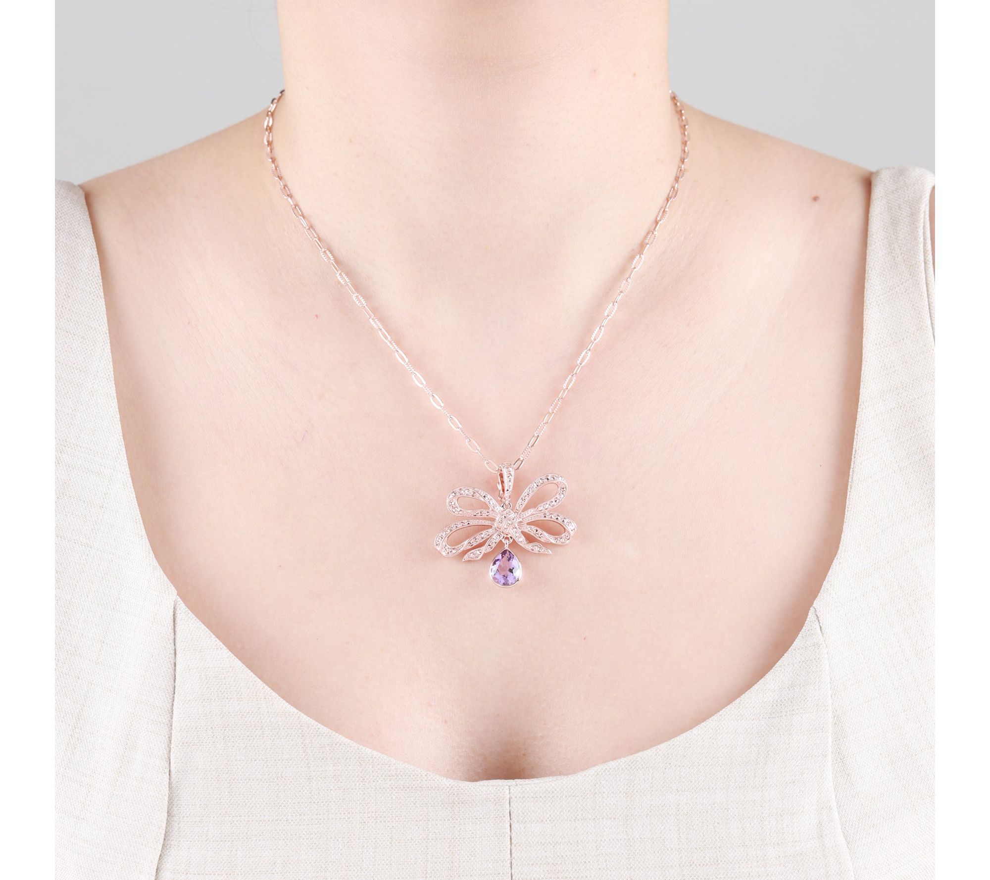 Dallas Prince 14K Clad Marcasite & Amethyst BowNecklace