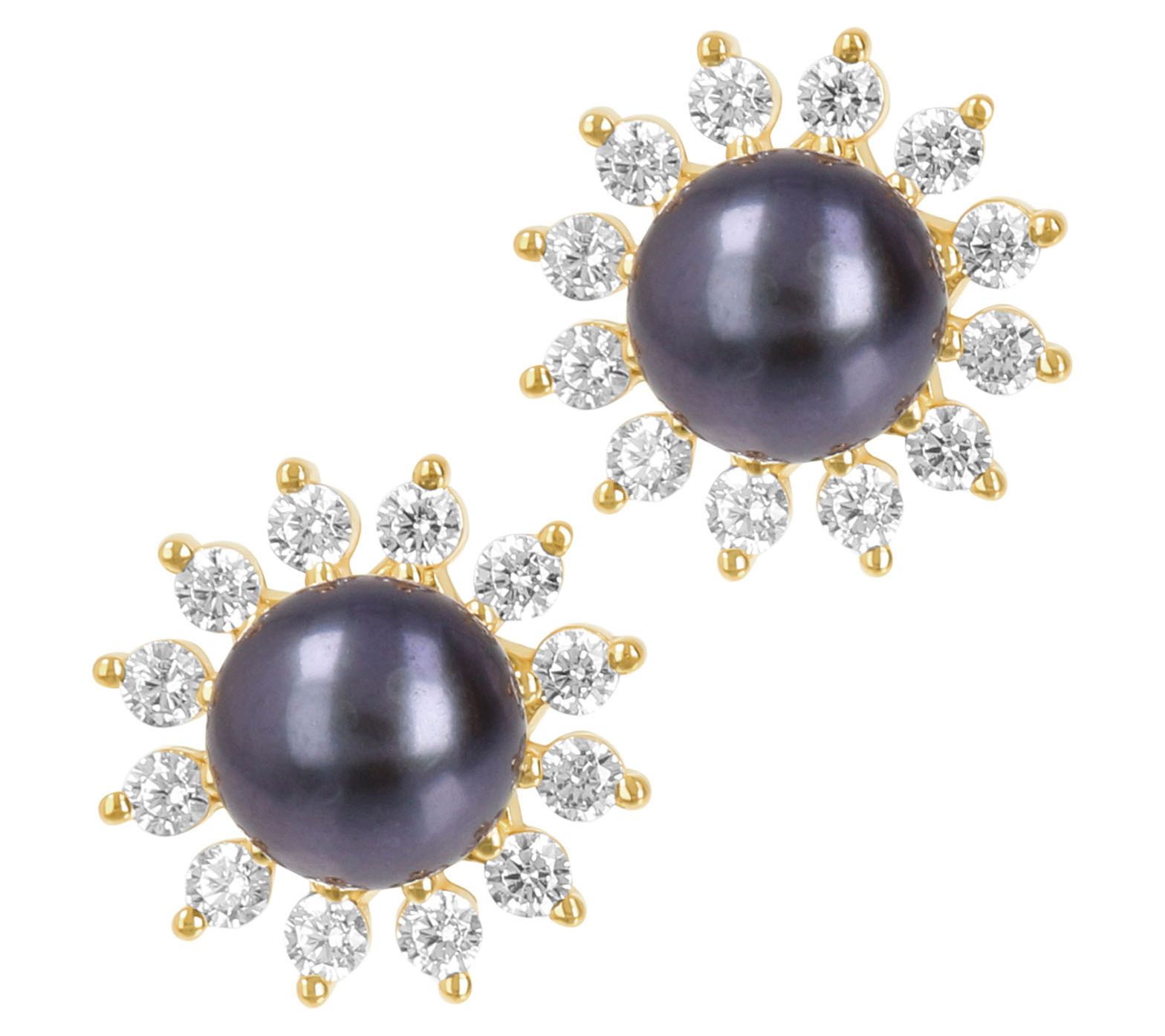 Diamonique x Affinity Cultured Pearl Stud Earrings, 14K Plated