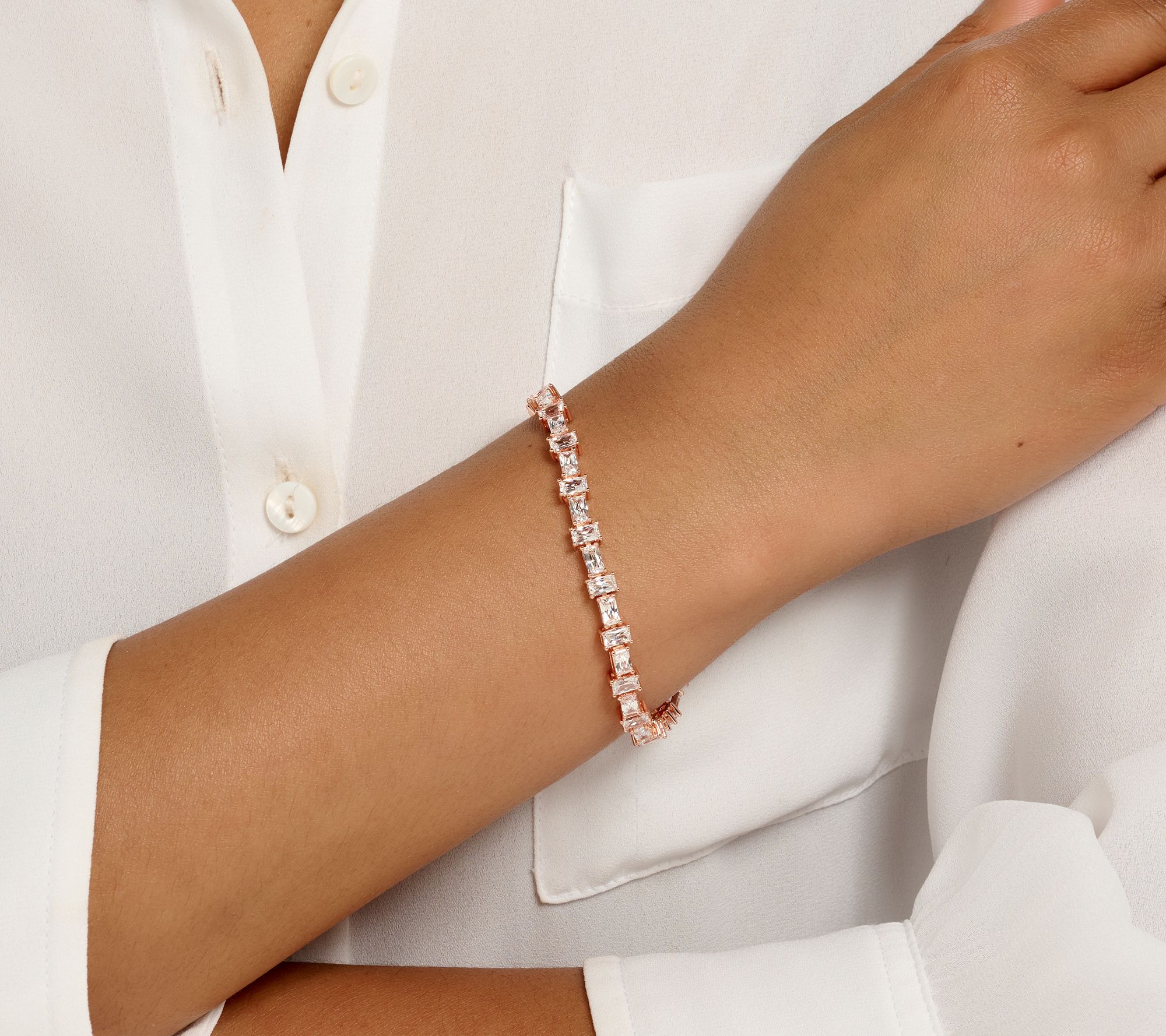 Diamonique x Kathy Levine Rapture Baguette Bracelet, Sterl