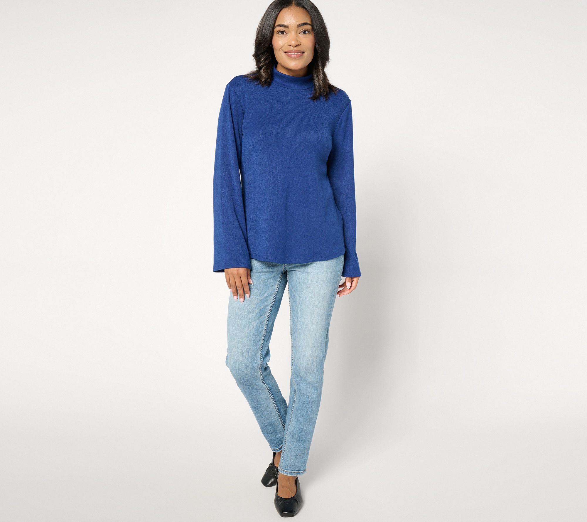 Dennis Basso Luxe Mock Neck Sweater with Bell Sleeves