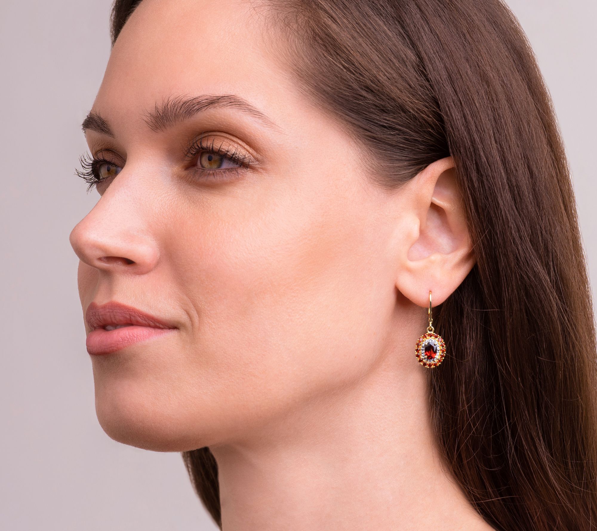 Affinity Gems Garnet & Diamond Earrings, 18K Gold Plated