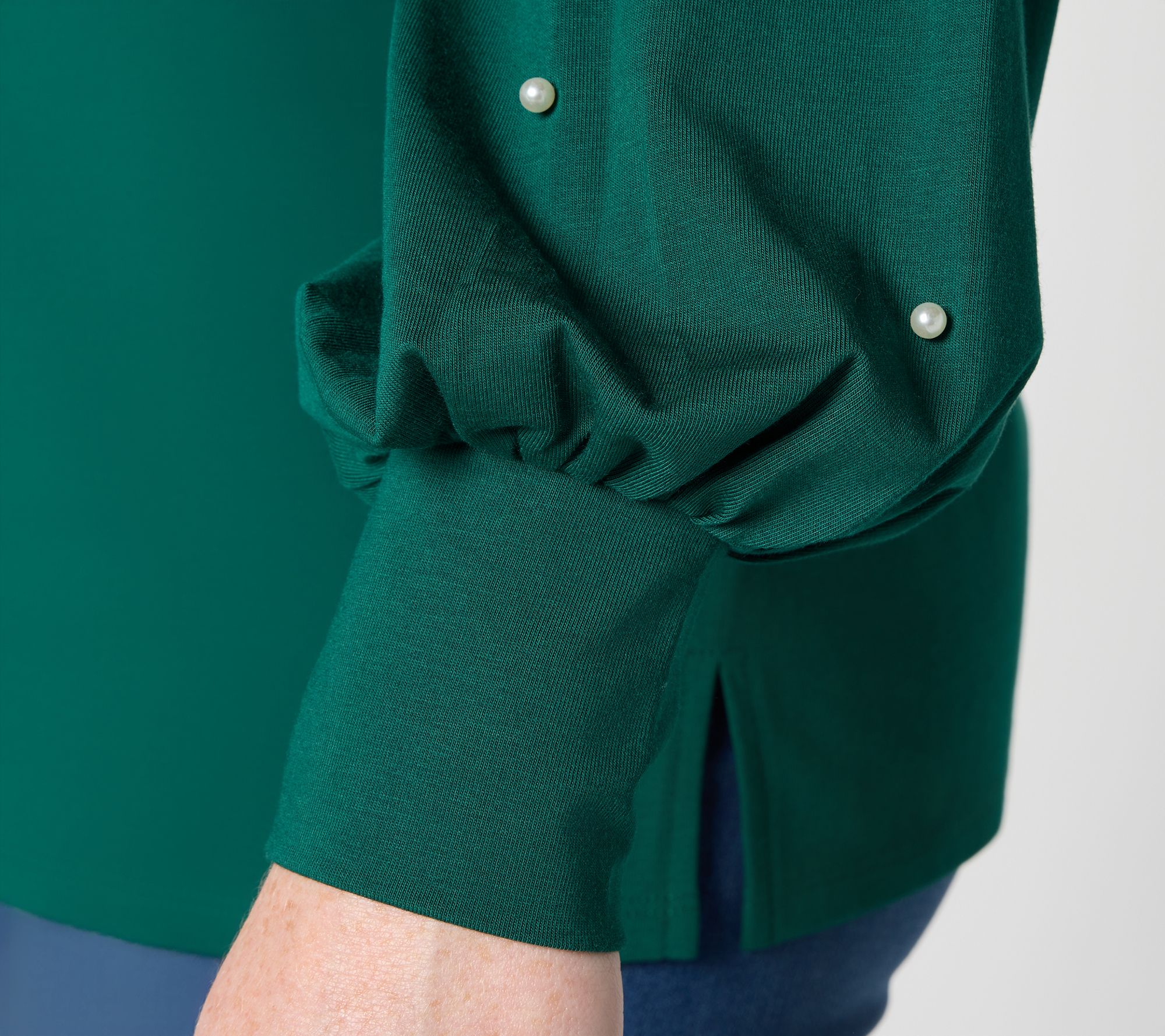 Belle by Kim Gravel TripleLuxe Knit Uptown Pearls Trimmed Top