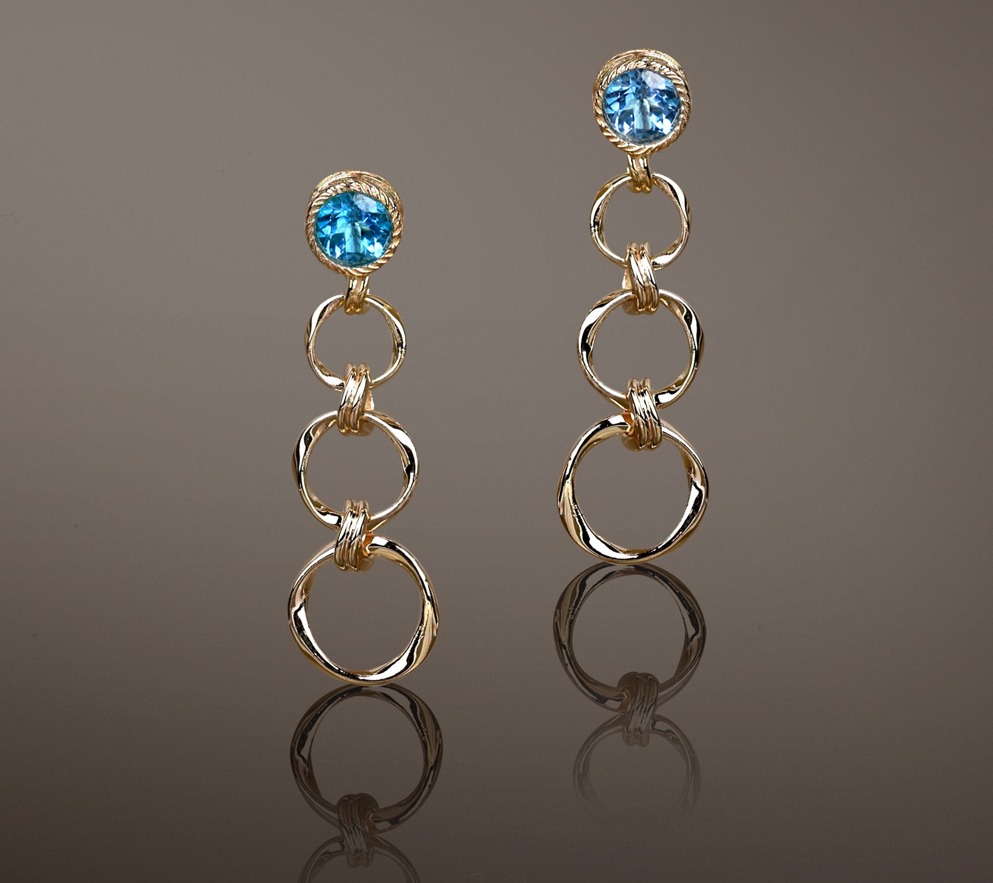 Christian James by Scott Grimes 14K Gold Clad Gemstone Ripple Circle Earrings
