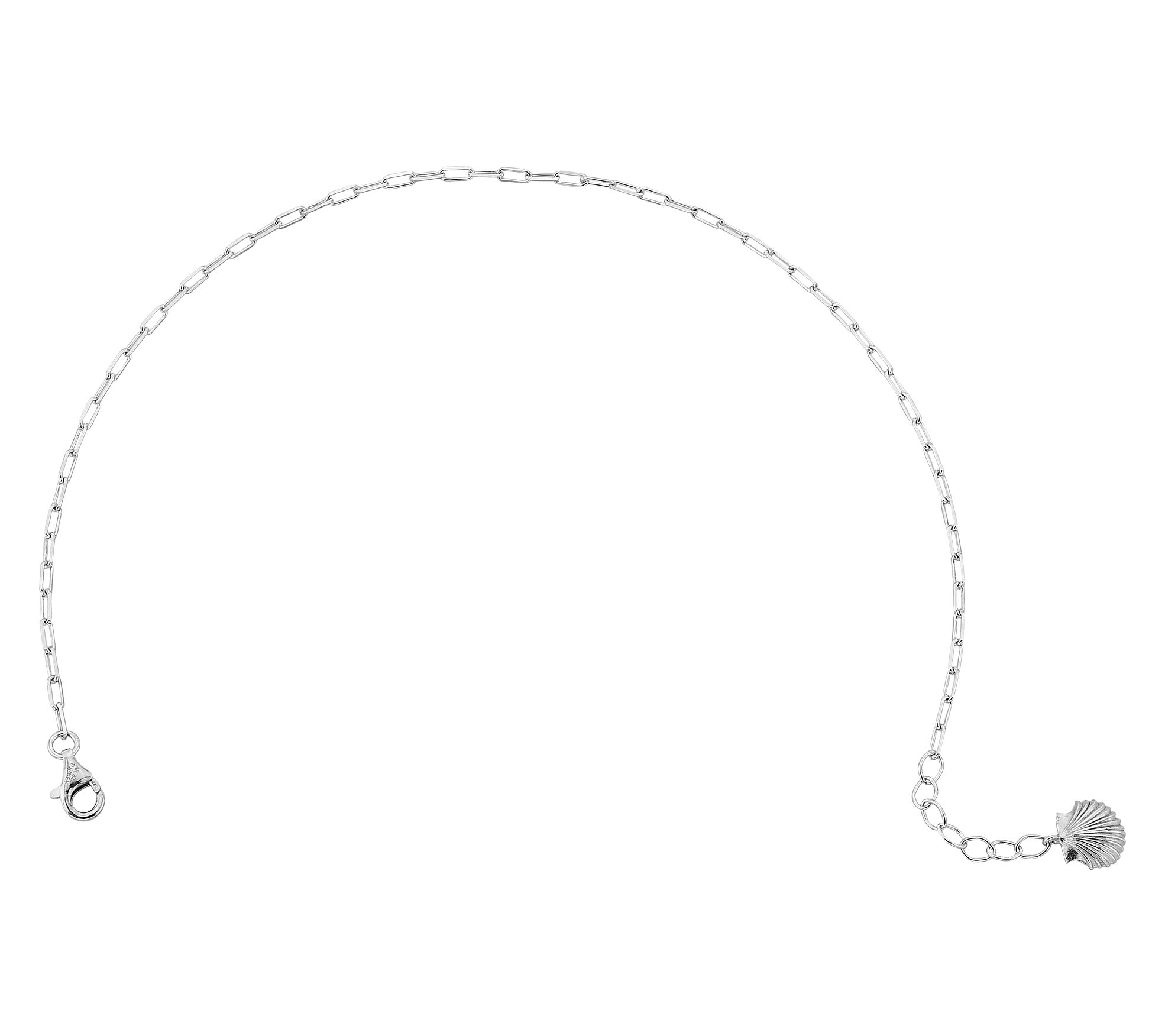 Silver Style Shell Paper Clip Chain Ankle Bracelet, Sterling