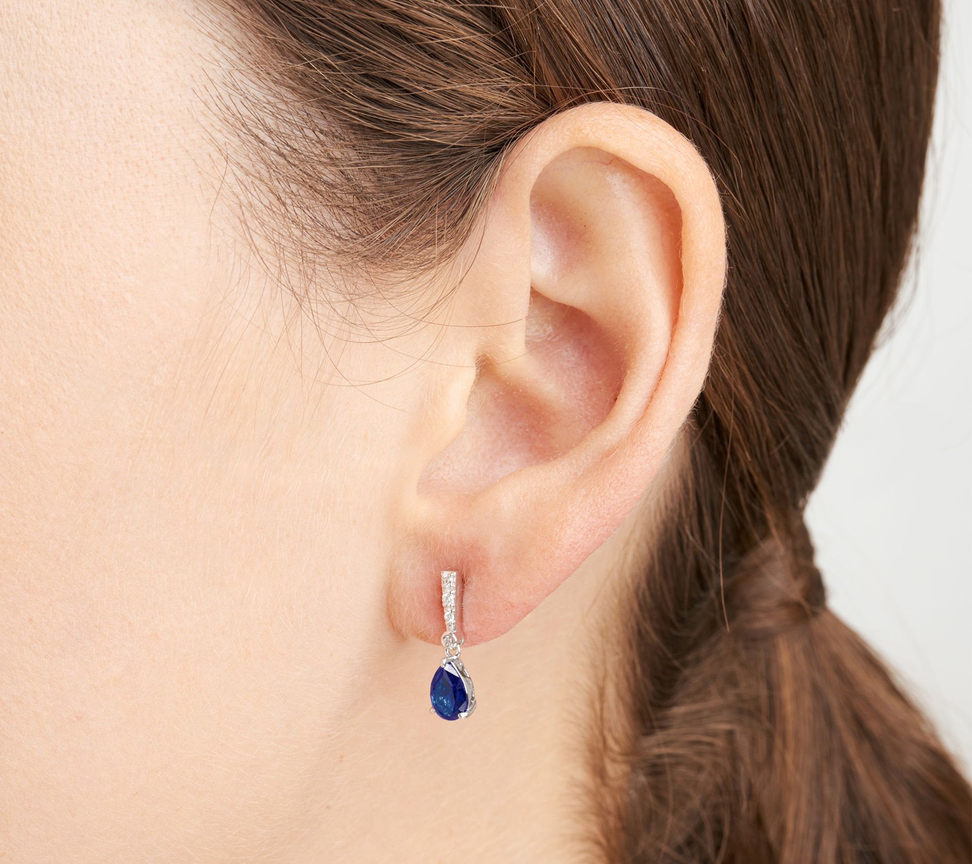 LuxLab Grown Sapphire & Diamond Drop Earrings, Sterling Silver
