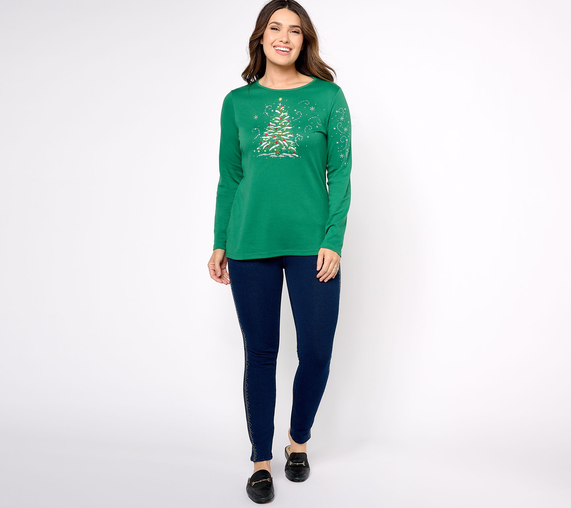 Quacker Factory White Christmas Long-Sleeve Top